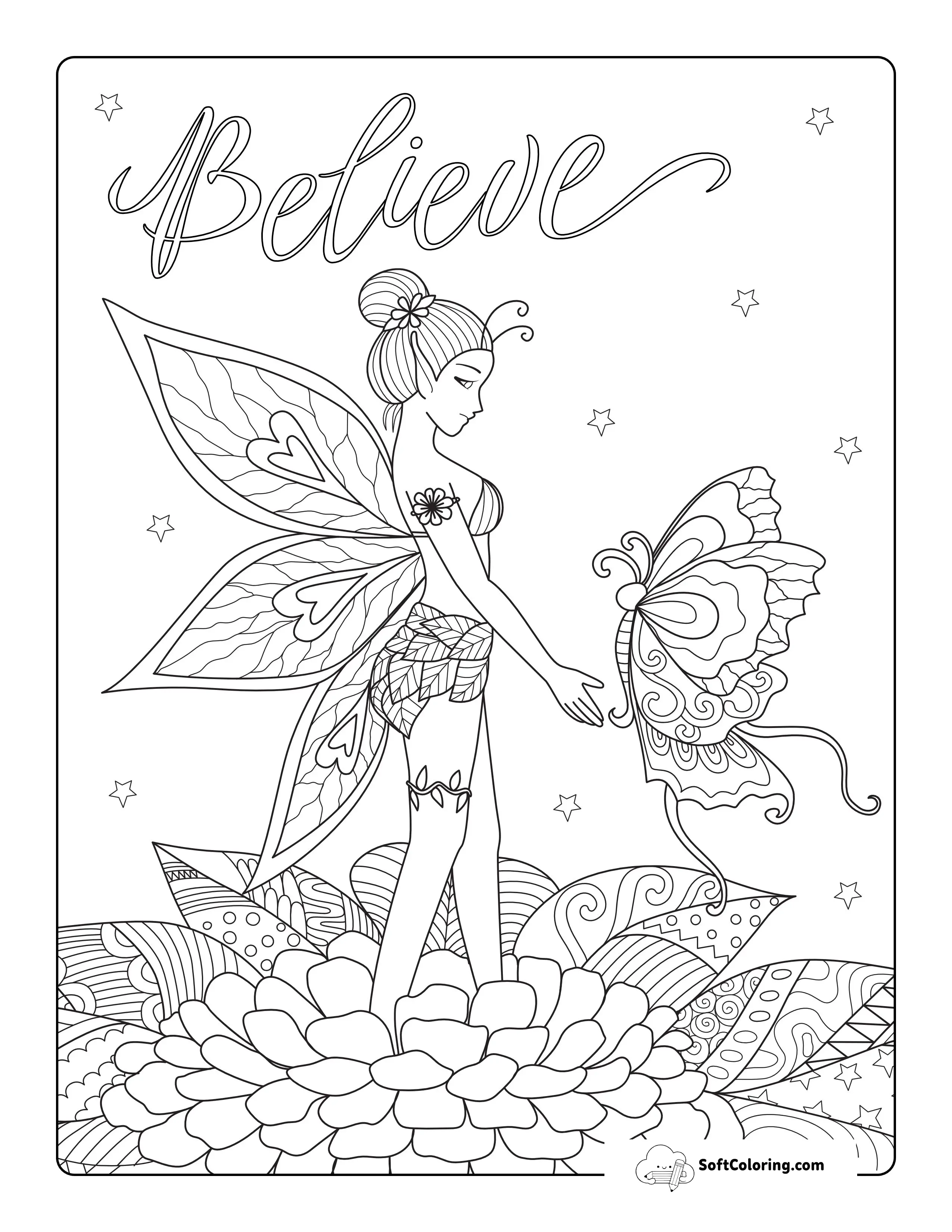Beautiful Fairy With Butterfly Zentangle For Teens