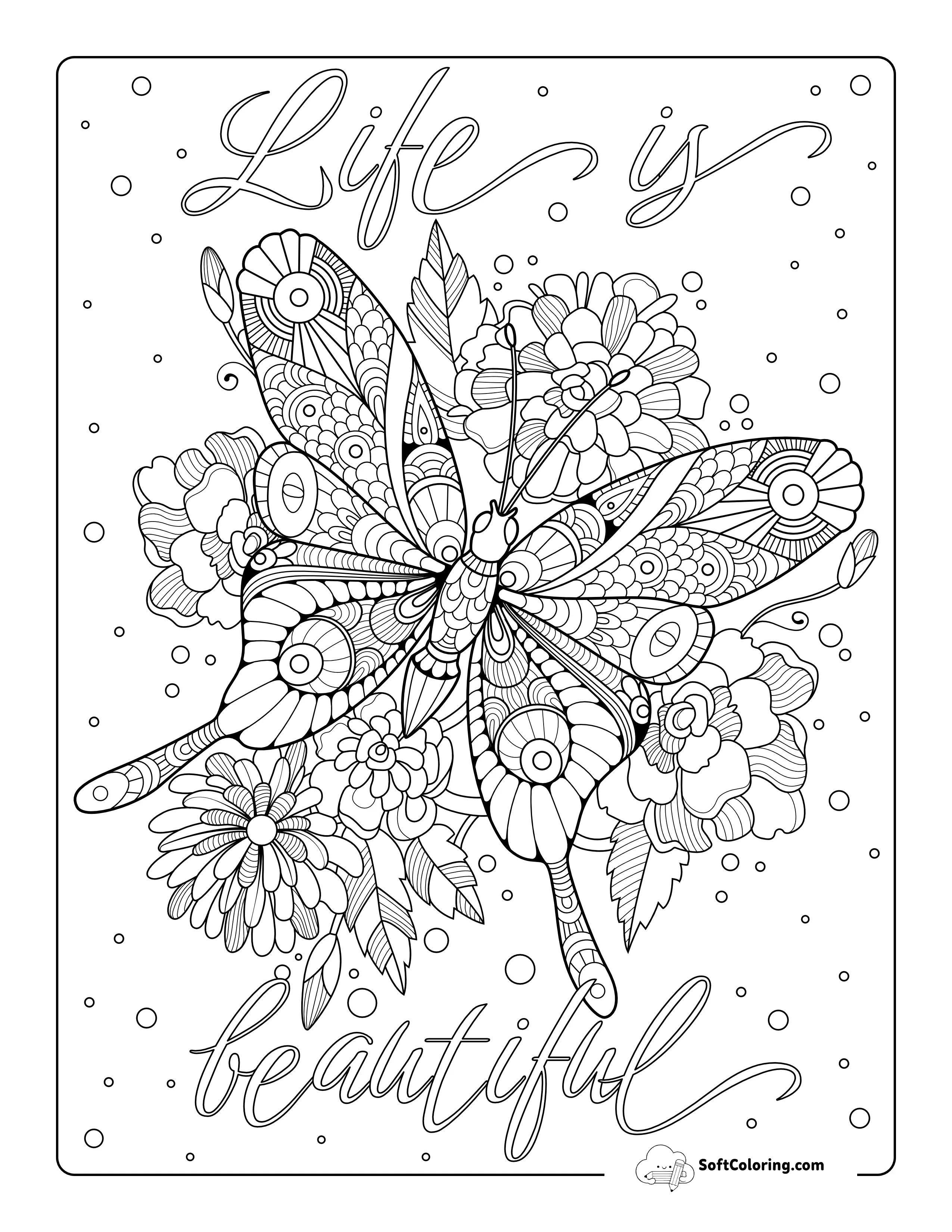 "Life Is Beautiful" Butterfly Coloring Sheet For Adults