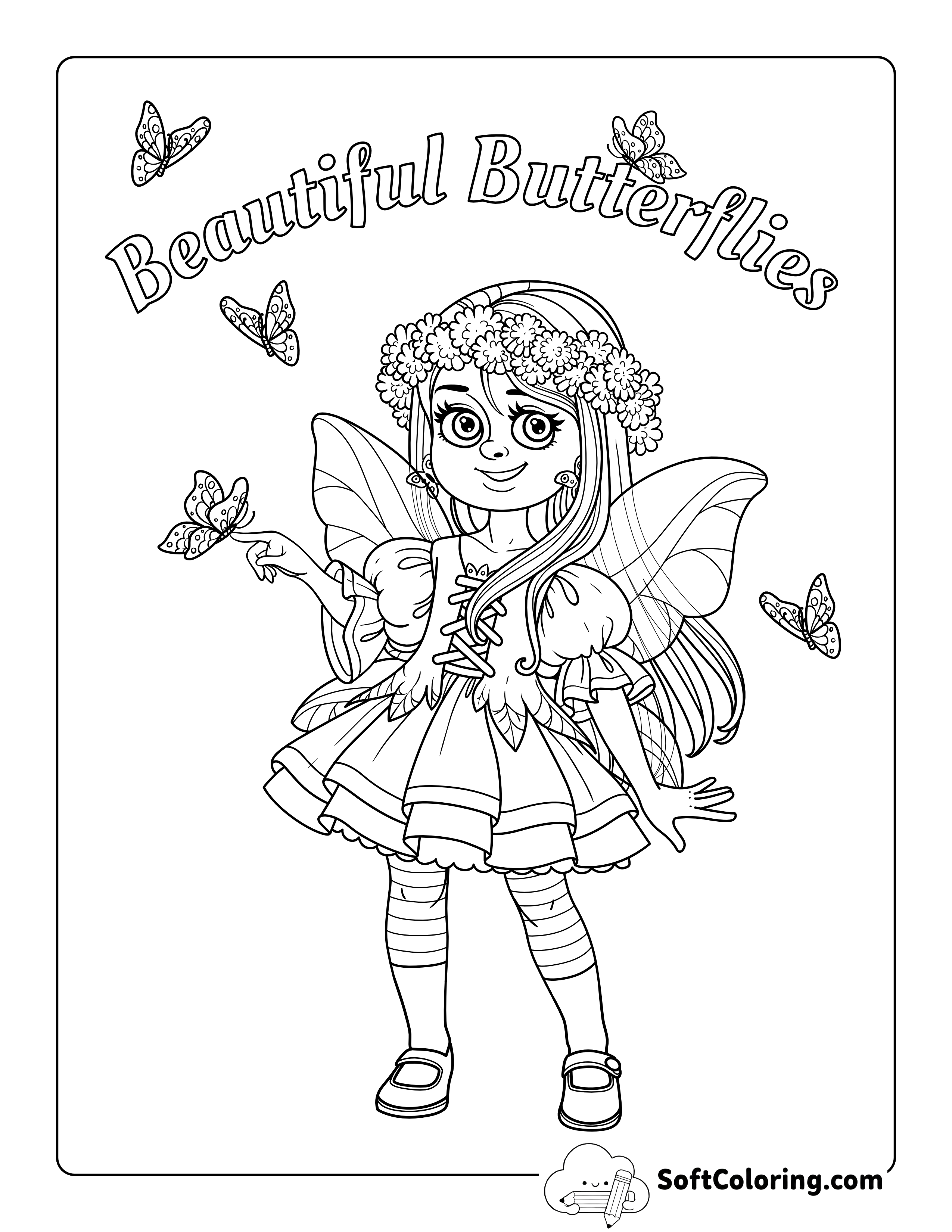 Fairy with Butterfly Wings Coloring Sheet for Kids