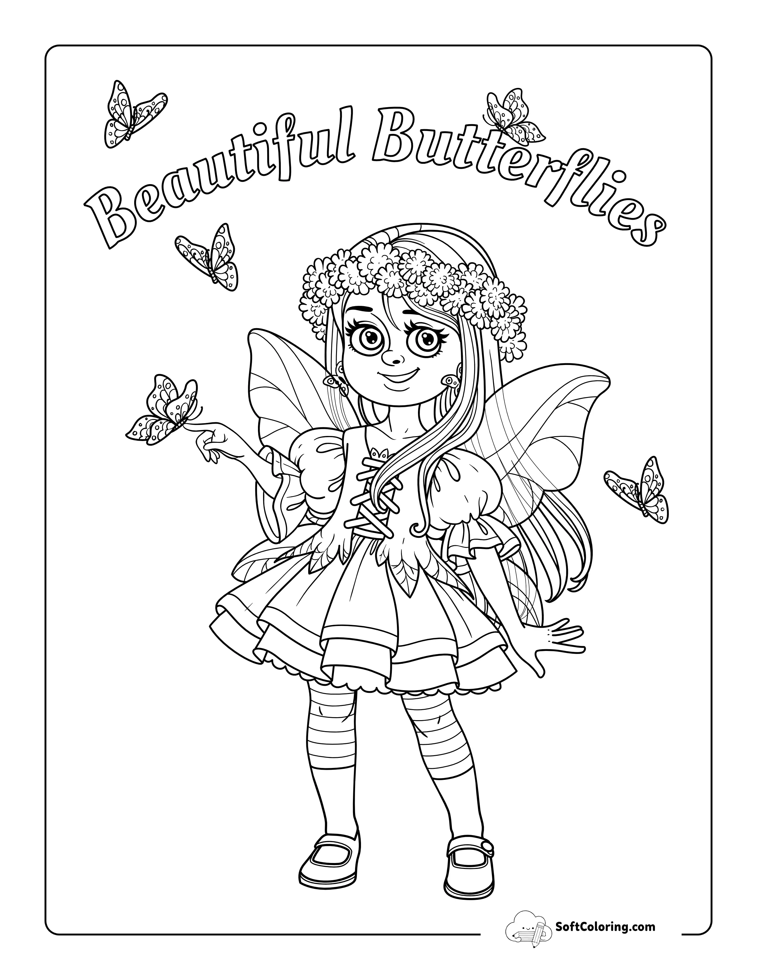 Beautiful Butterflies Fairy Coloring Page For Girls