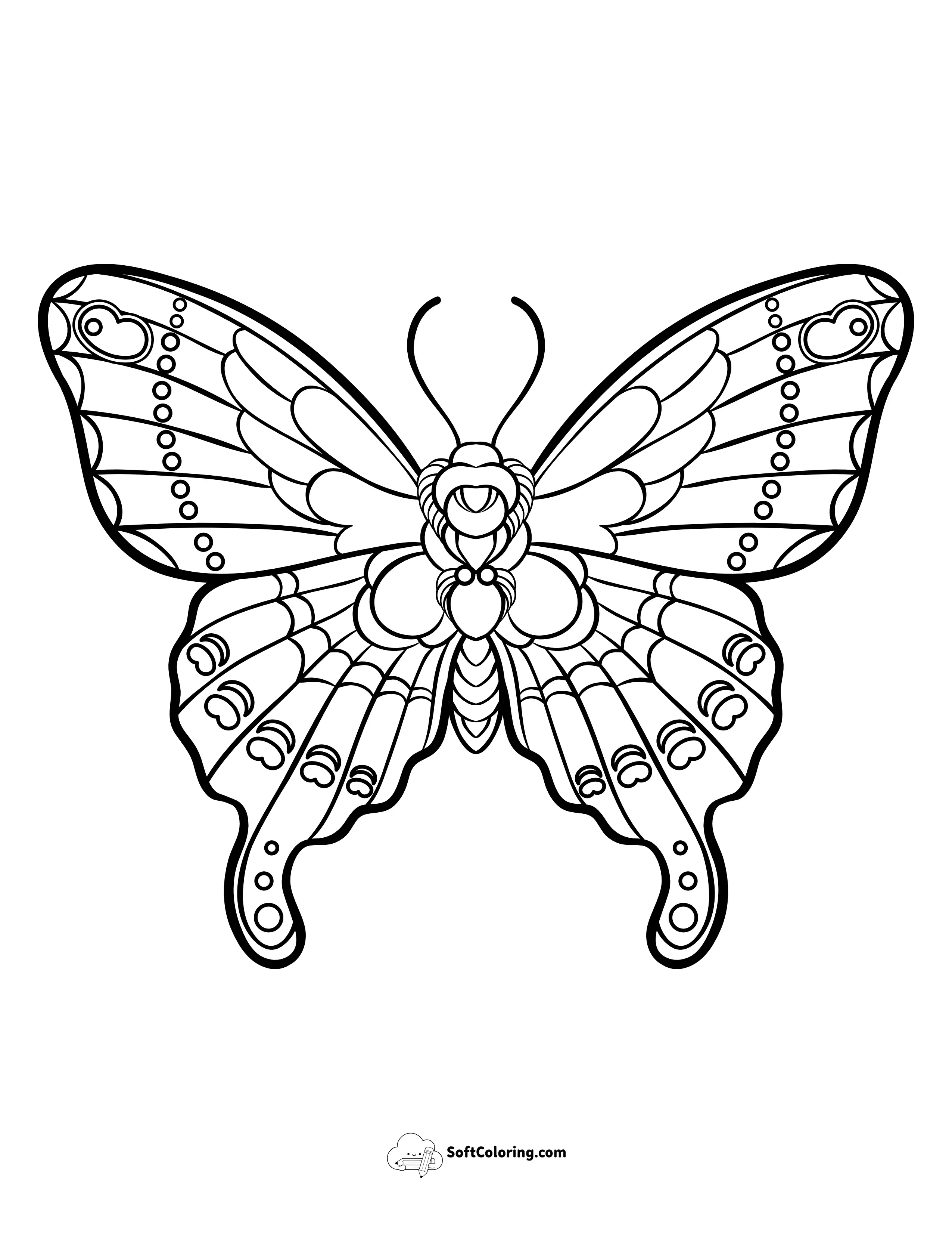 Swallowtail Patterned Butterfly Coloring Sheet For Adults