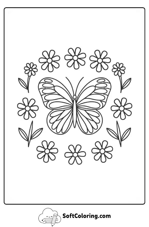 Butterfly With Flowers Coloring Page