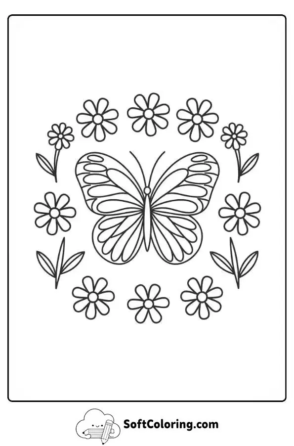 Butterfly With Flowers Coloring Page