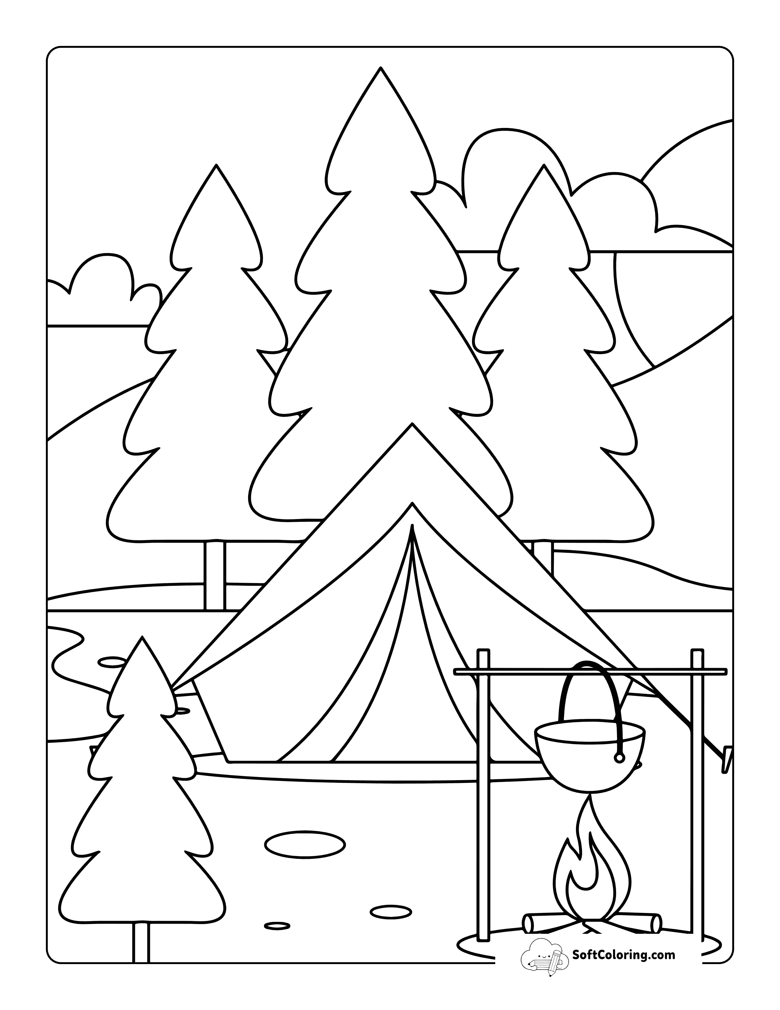 Cooking Stew Over A Campfire Coloring Page