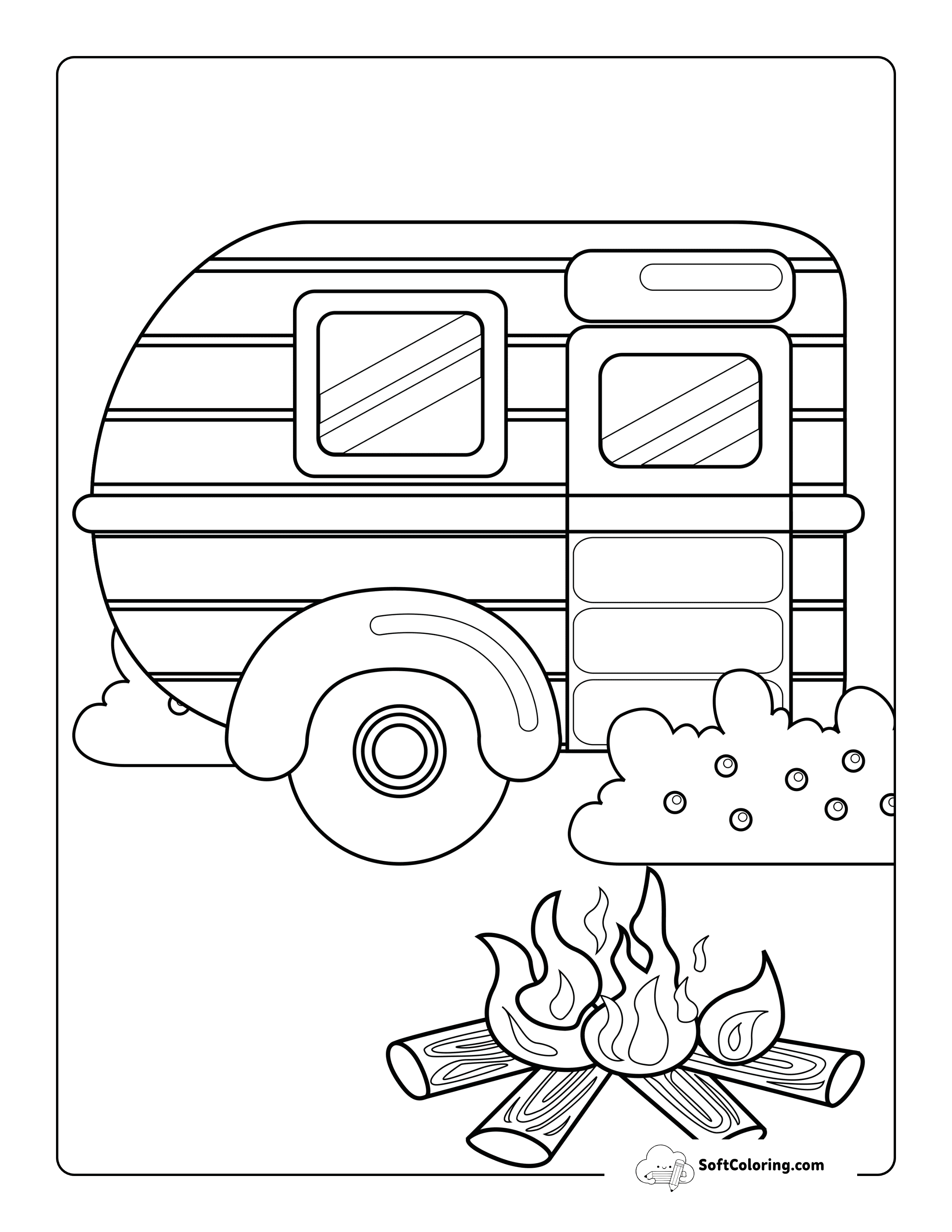 Easy Camper And Campfire Drawing For Kids