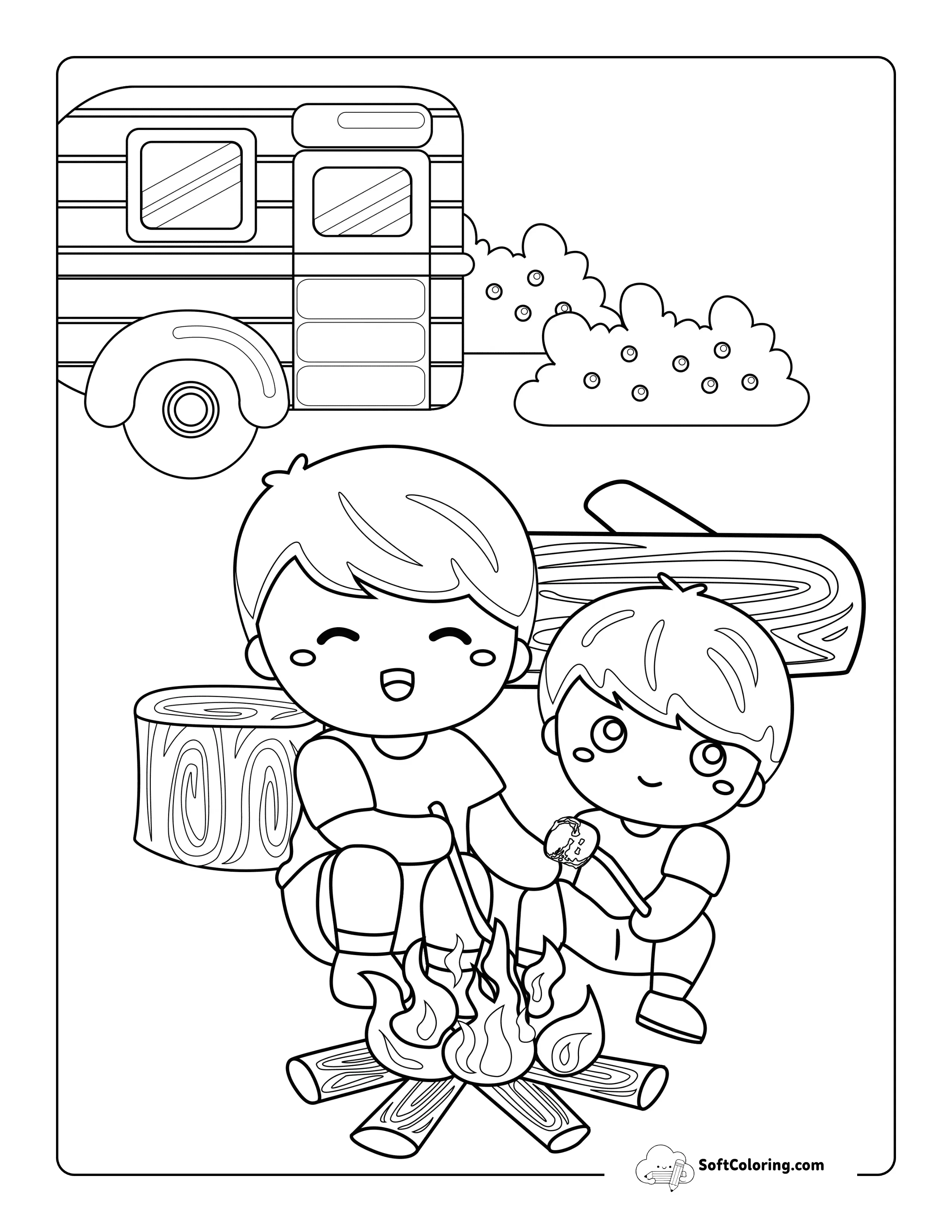 Making S'mores Camping Coloring Page For Kids