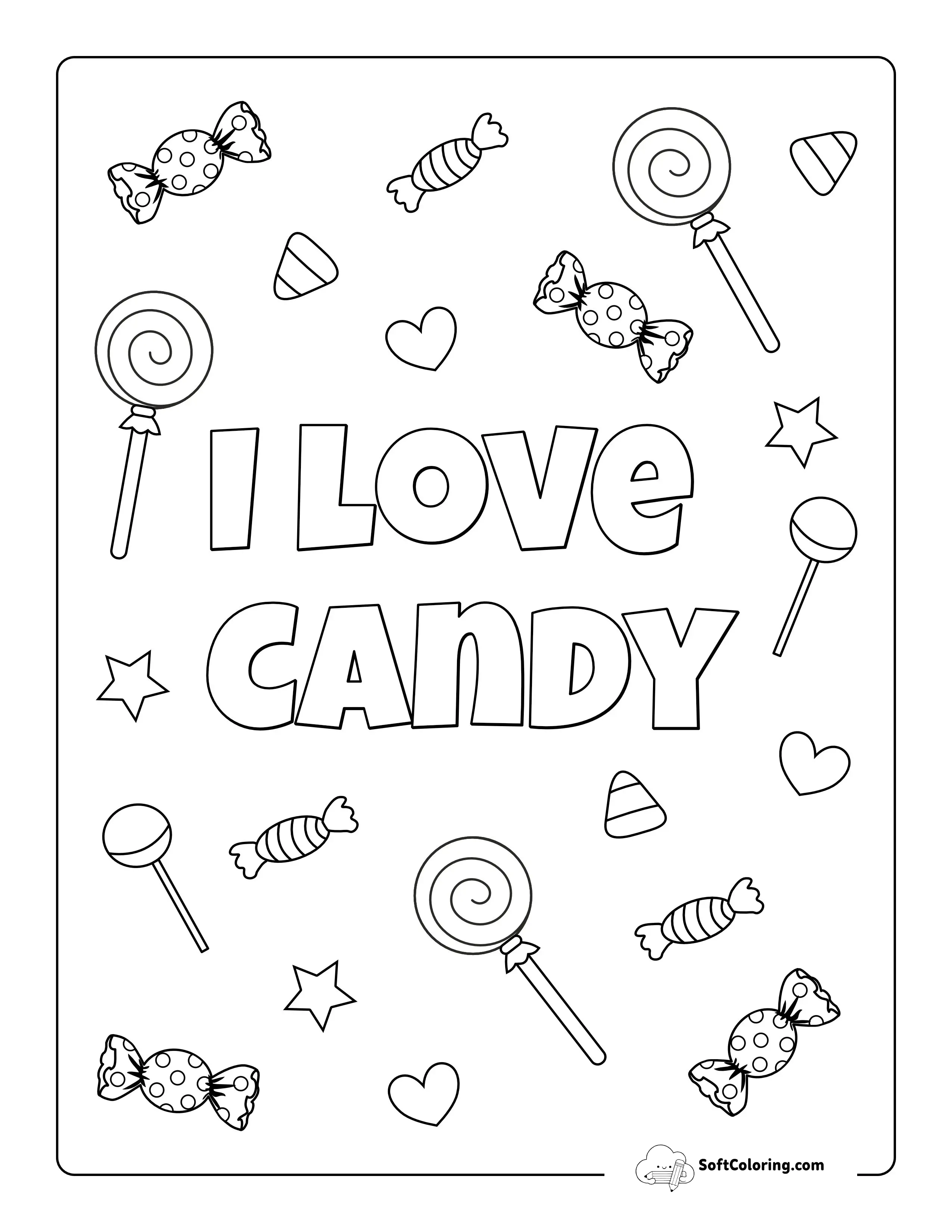 "I Love Candy" Coloring Sheet For Kids