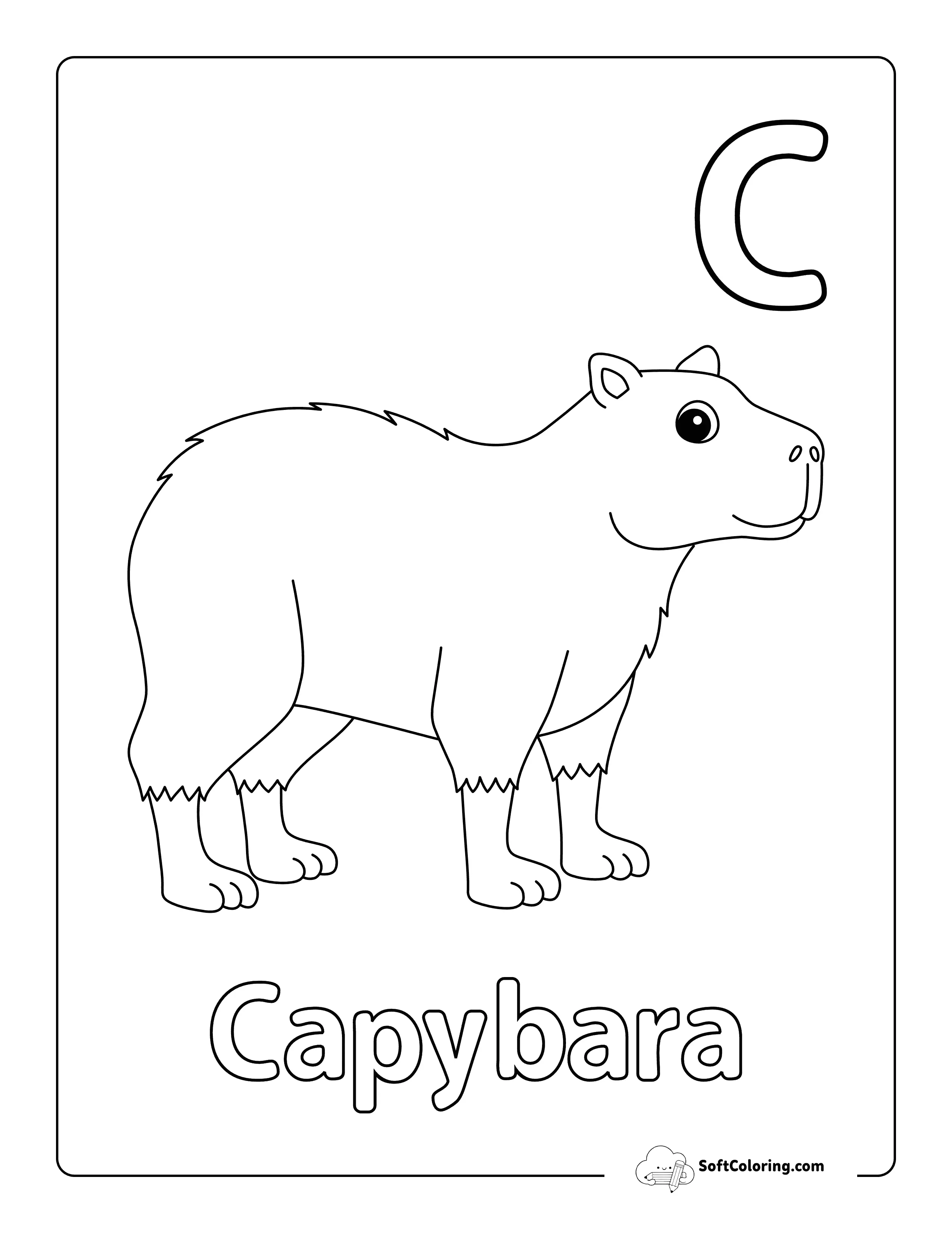 "C Is For Capybara" Easy Coloring Page For Kids