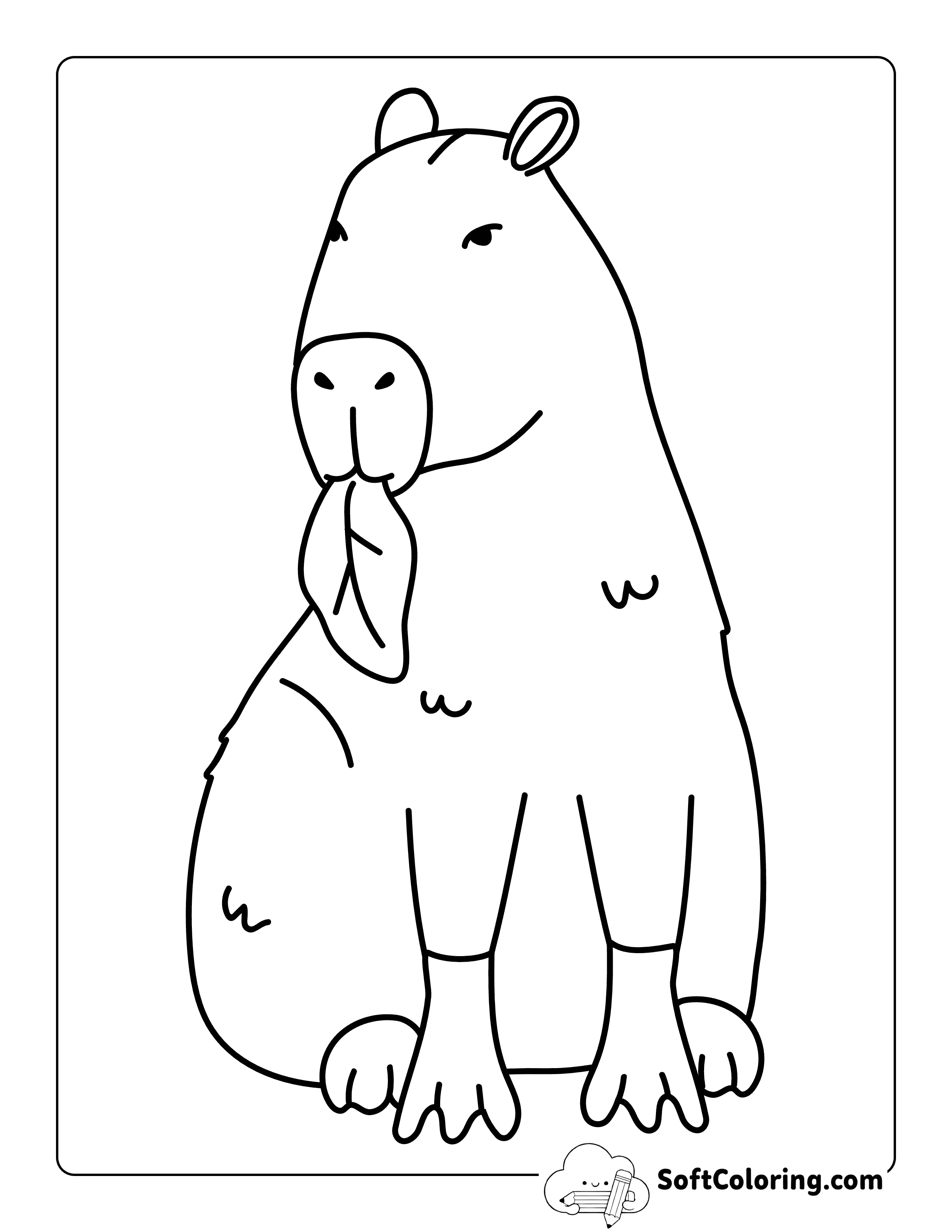 Simple Cute Capybara Eating a Leaf Coloring Page for Kids