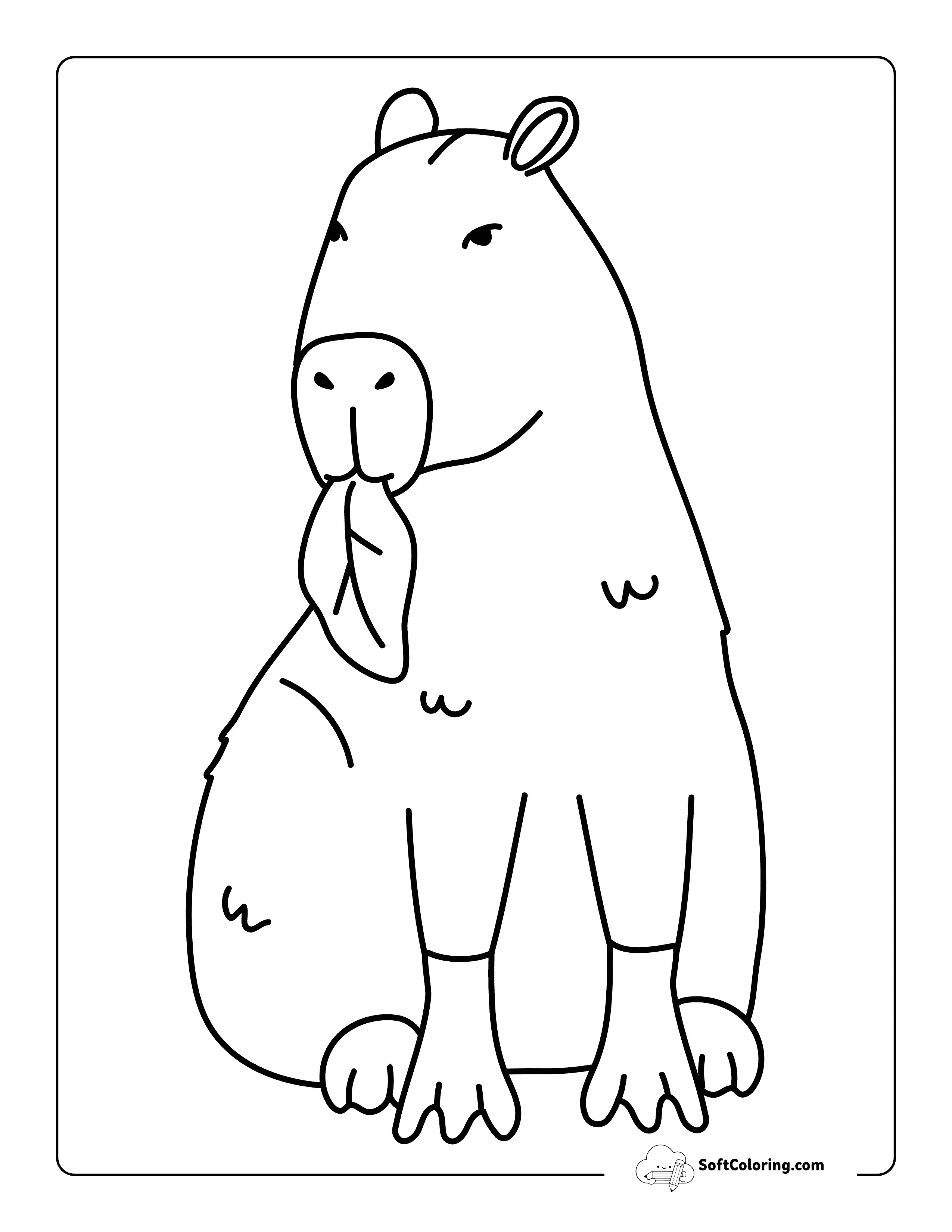 Simple Cute Capybara Eating A Leaf Coloring Page For Kids