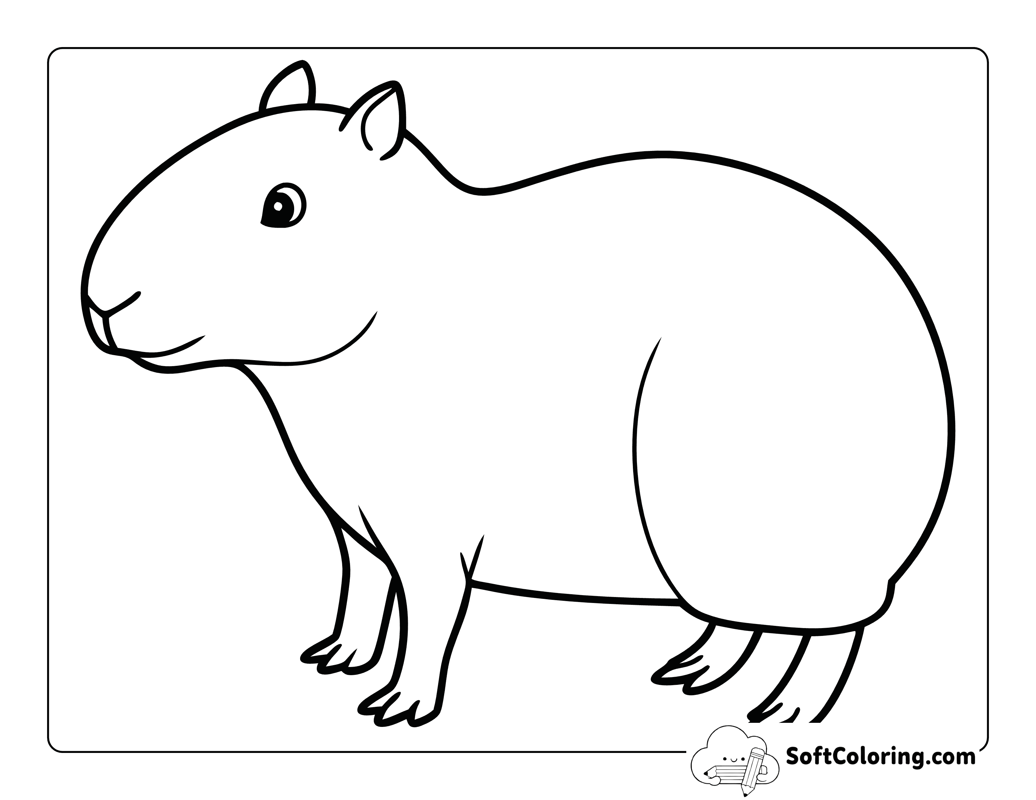 Cute Capybara Outline to Color - Easy Capybara Coloring Page