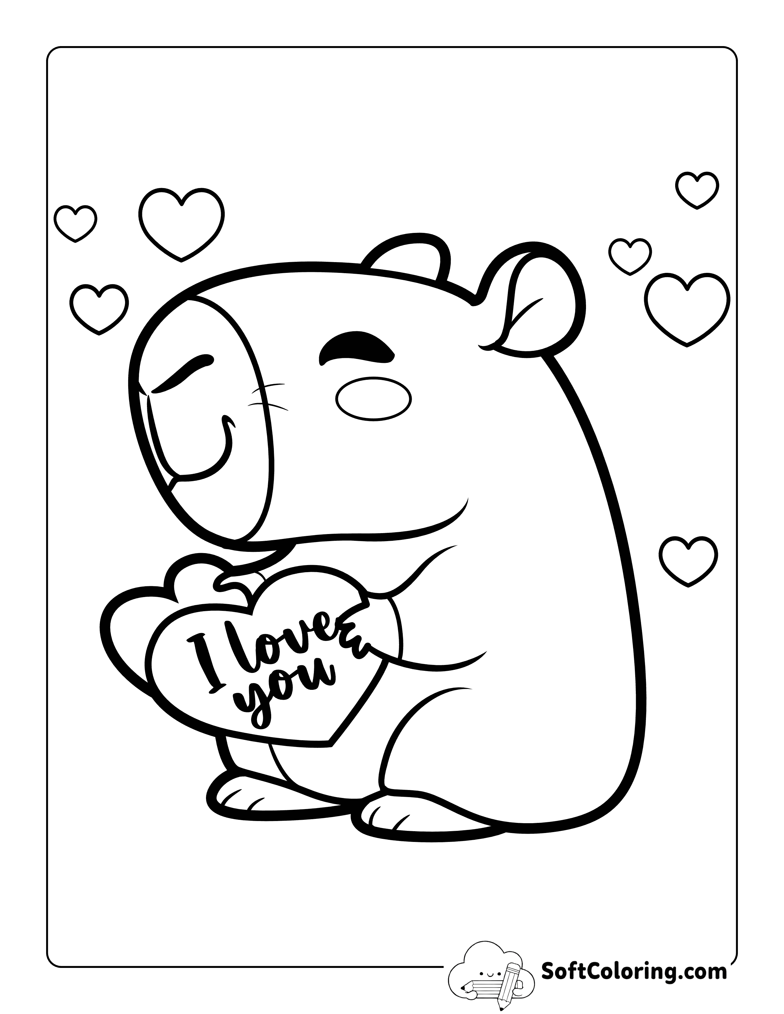 Kawaii Chibi Capybara with Love Letter - Easy Capybara Coloring Page