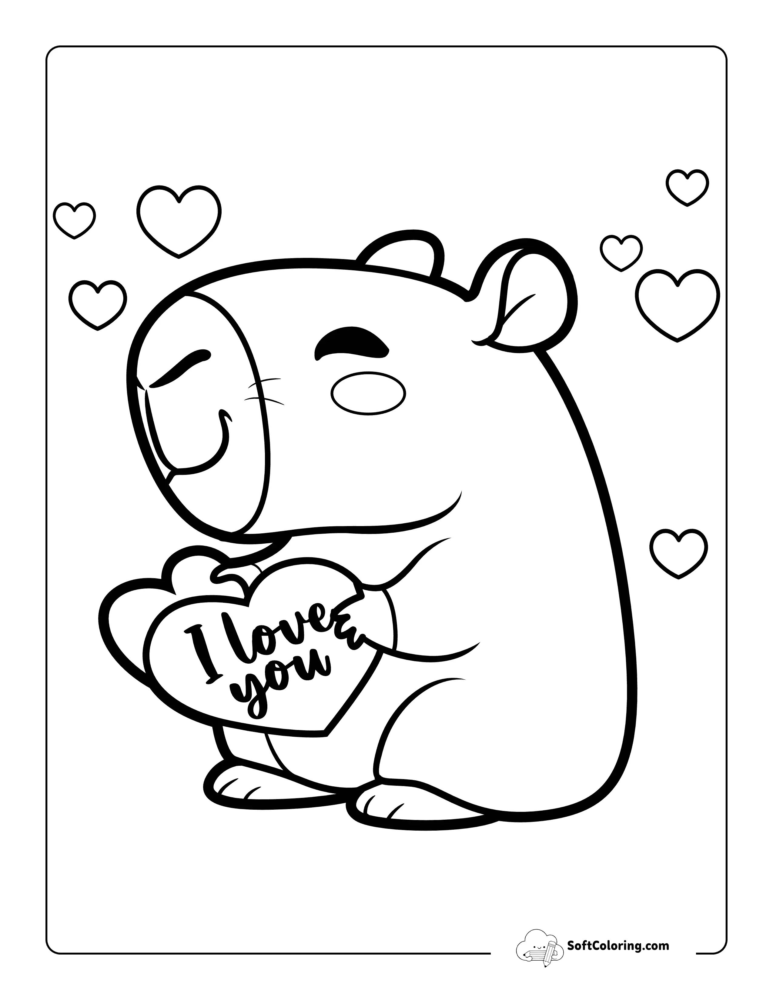 Kawaii Chibi Capybara With Love Letter - Easy Capybara Coloring Page