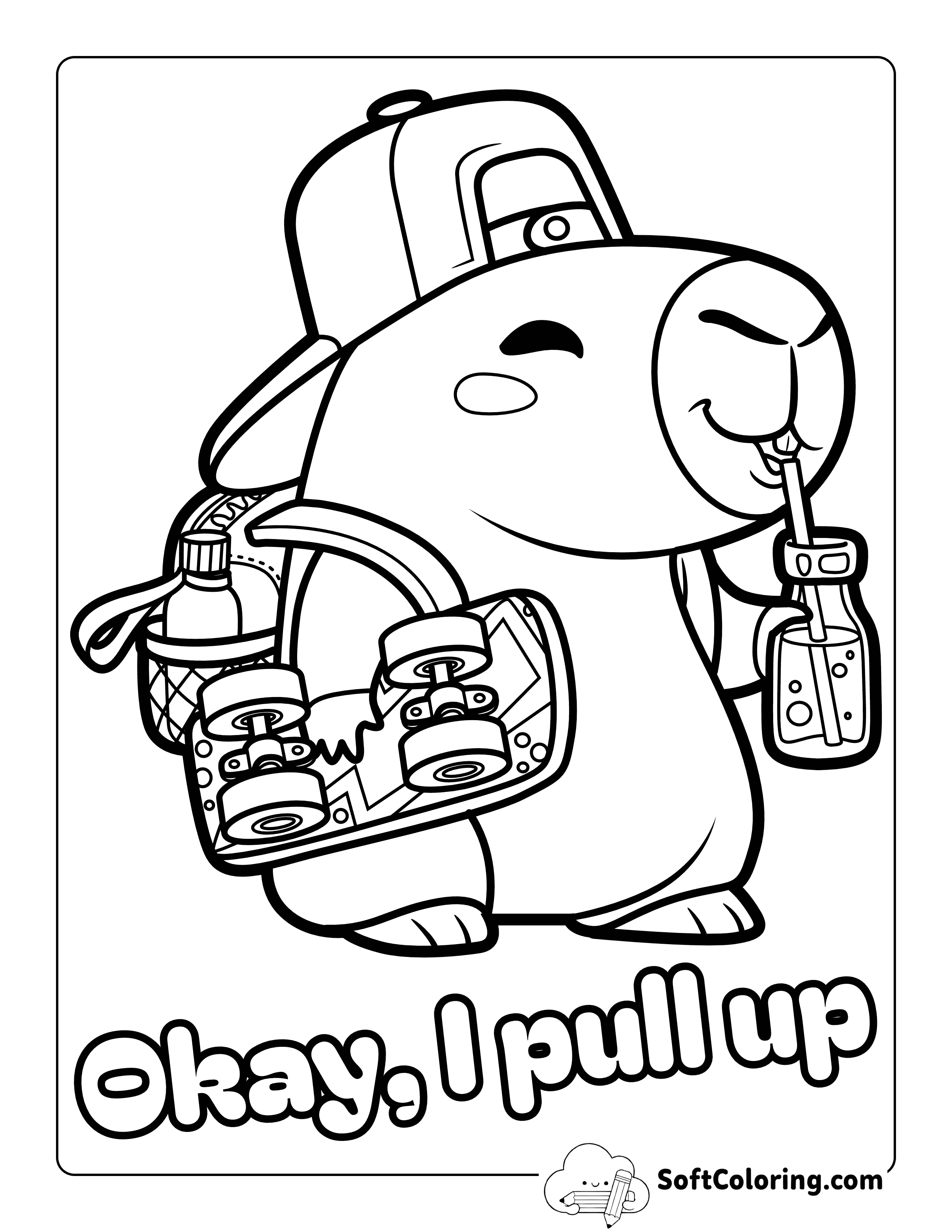 "Okay, I pull up" Capybara Meme - Easy Fun Chibi Capybara with Skateboard & Backpack