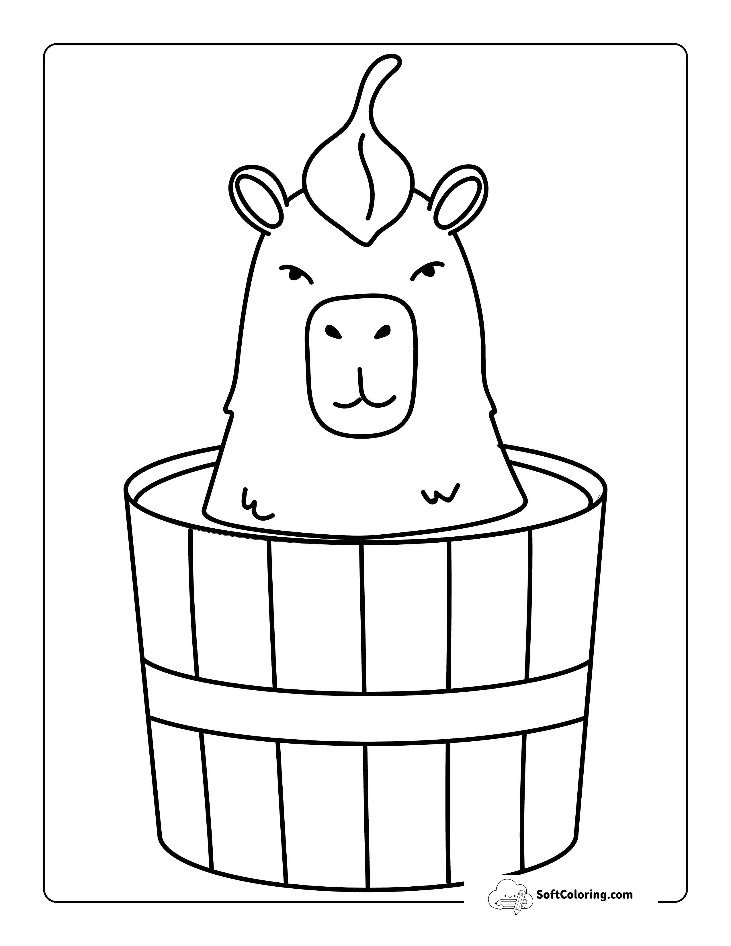Cute Funny Capybara Drawing In Water Bucket - Easy Capybara Coloring Page