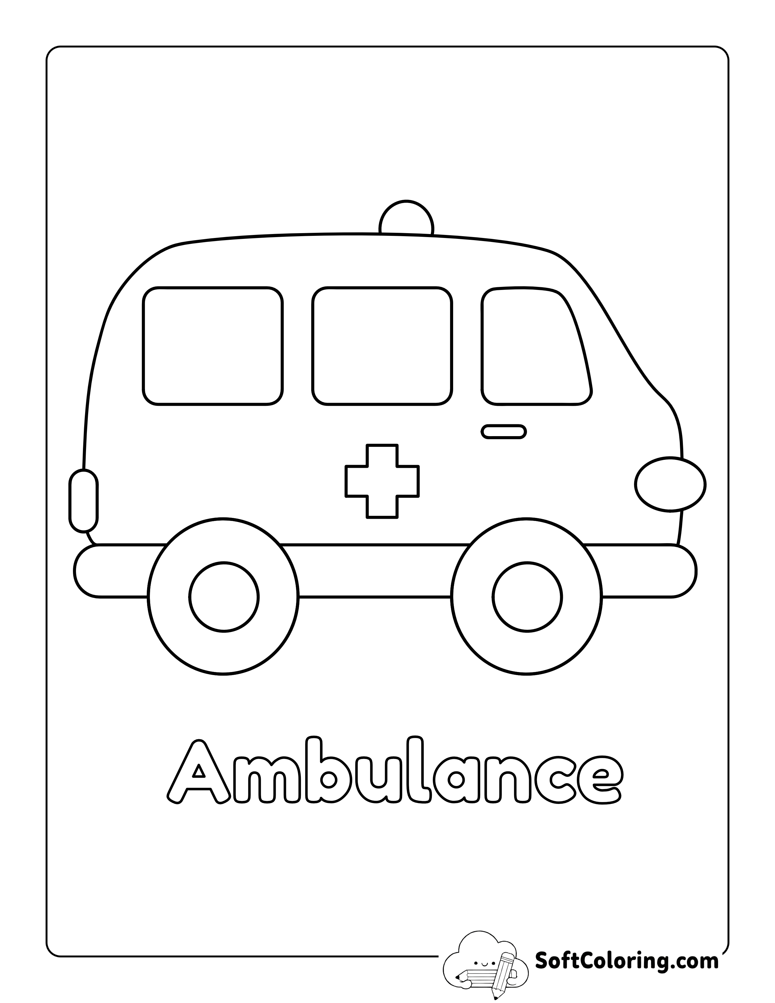 Ambulance Coloring Sheet for Toddlers