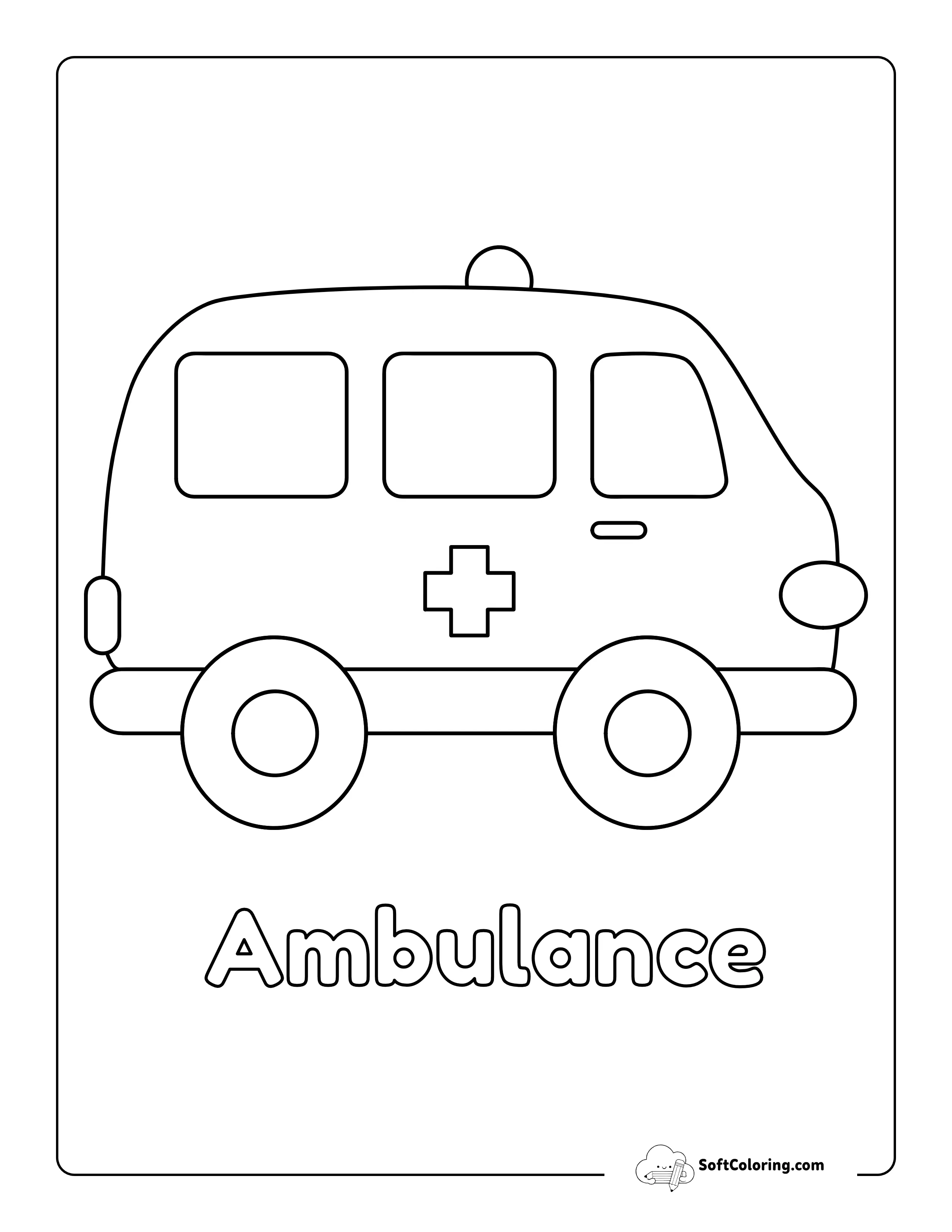 Easy Ambulance Coloring Sheet For Preschoolers