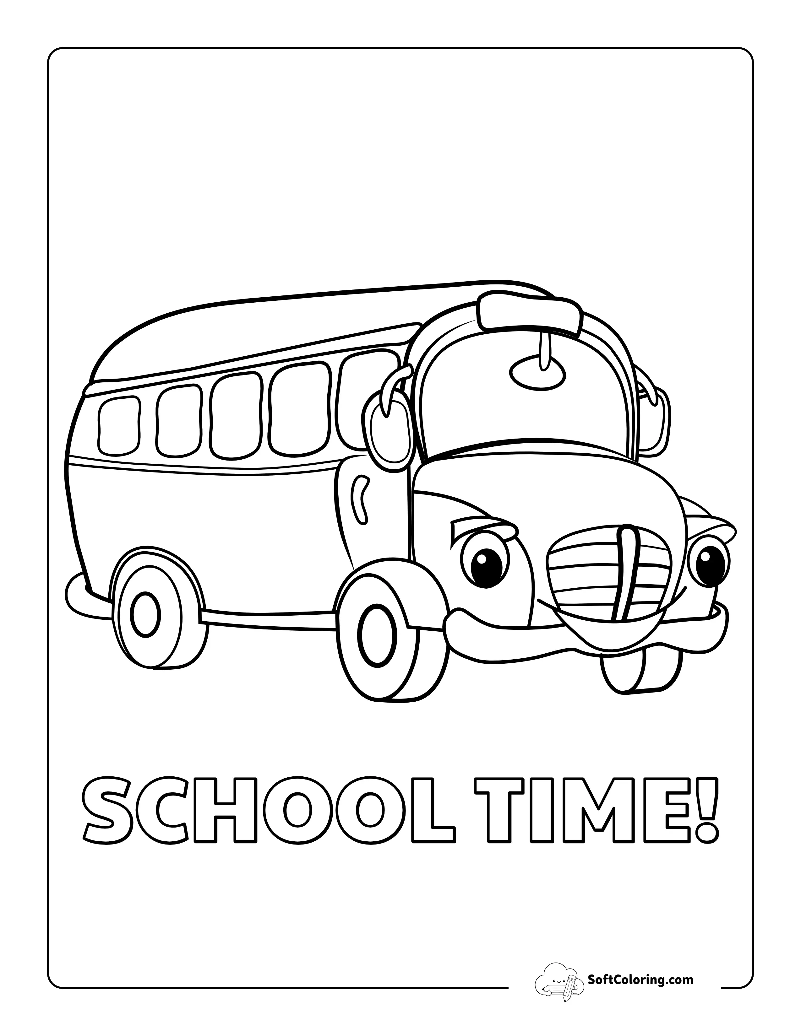 "School Time!" Bus Coloring Sheet For Kids