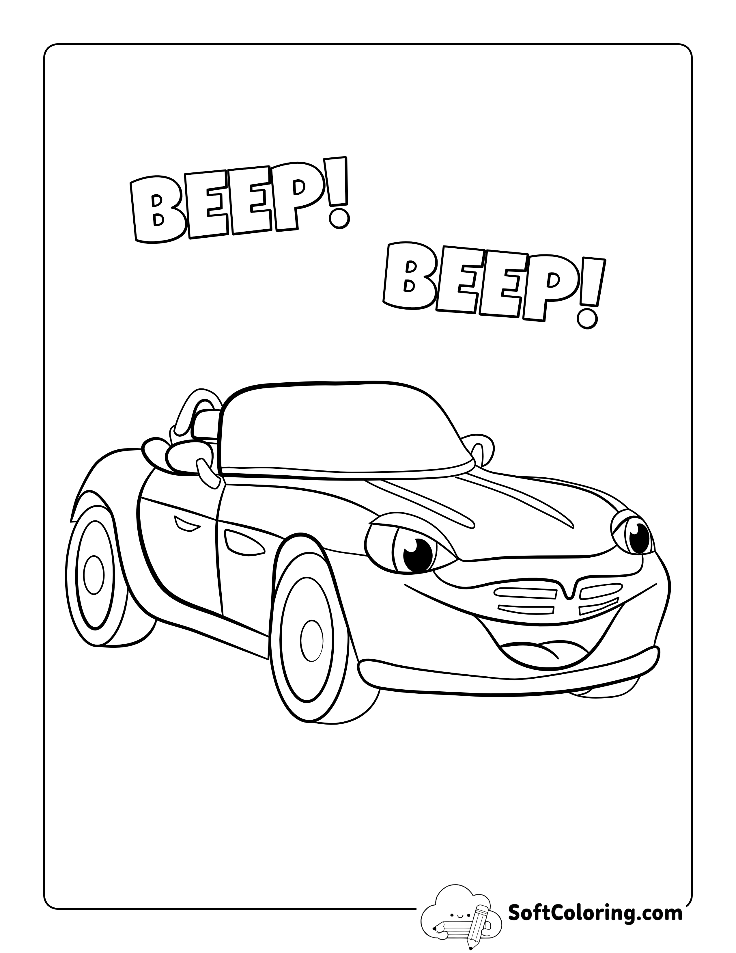 "Beep! Beep!" Race Car Coloring Page for Kids