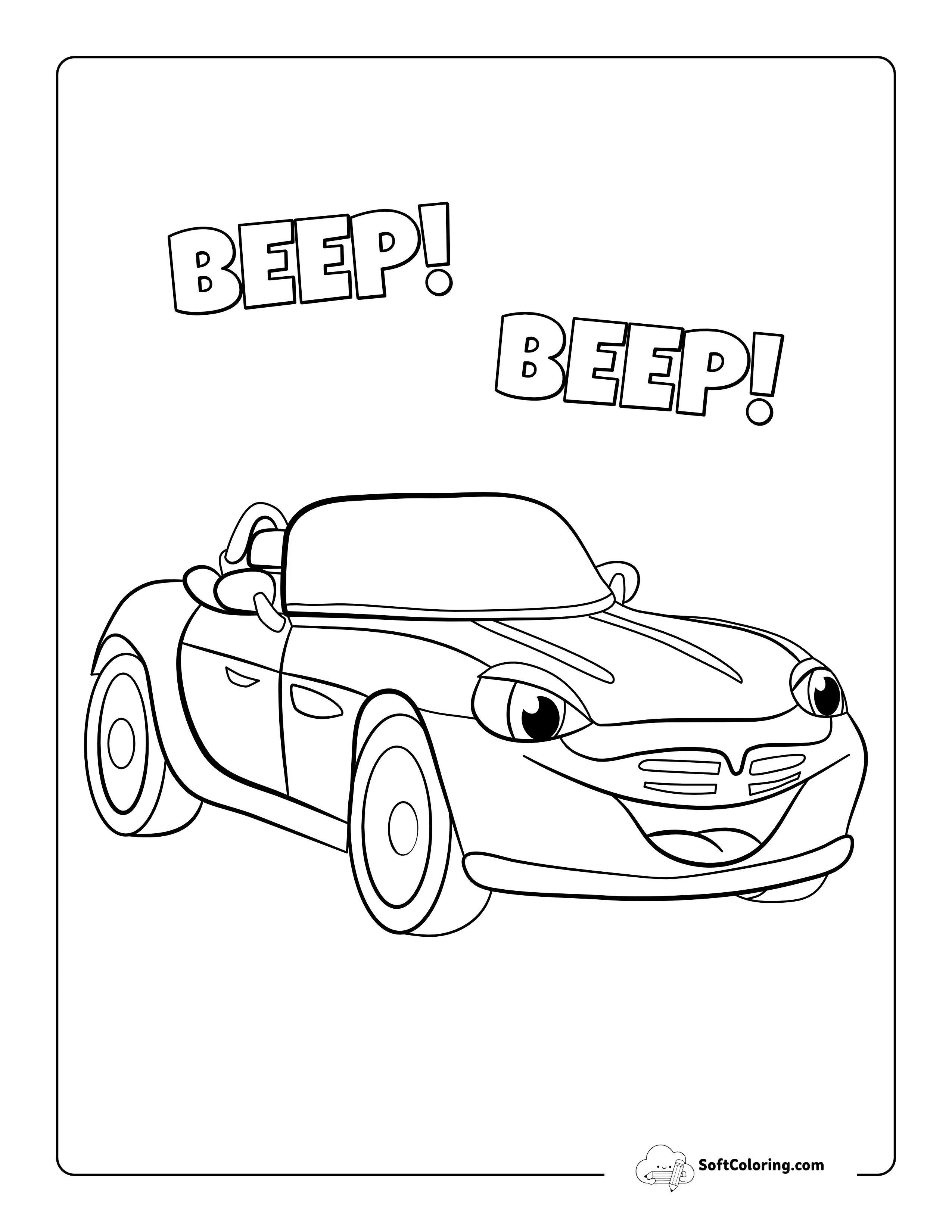 "Beep! Beep!" Race Car Coloring Page For Kids