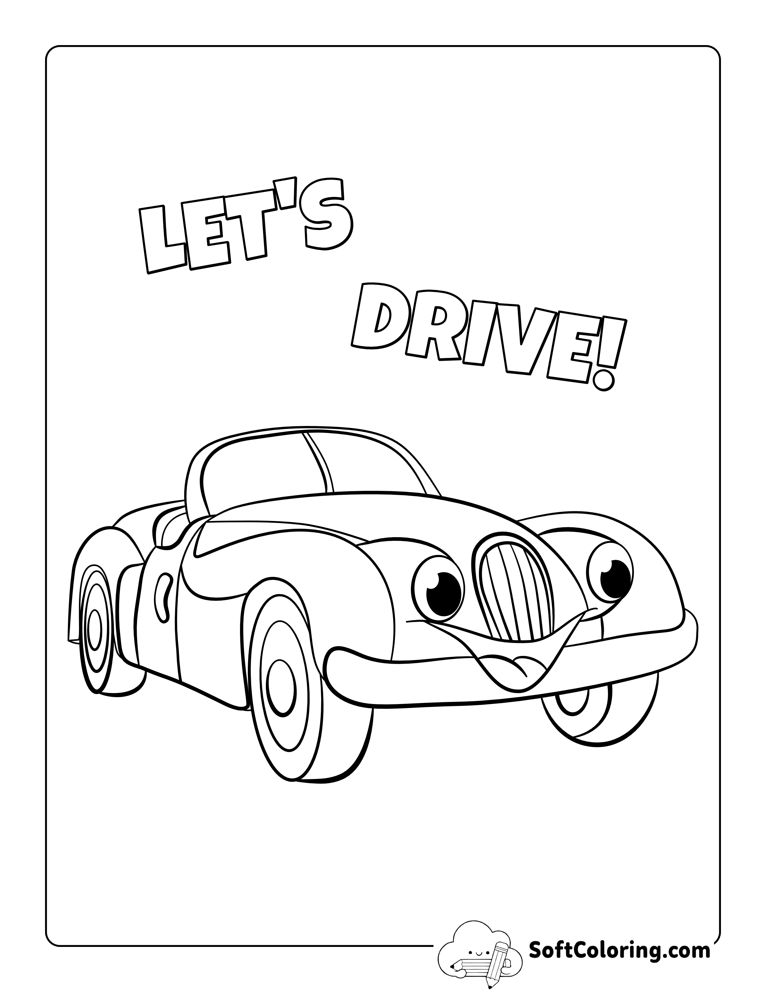 "Let's Drive" Easy Car Coloring Page