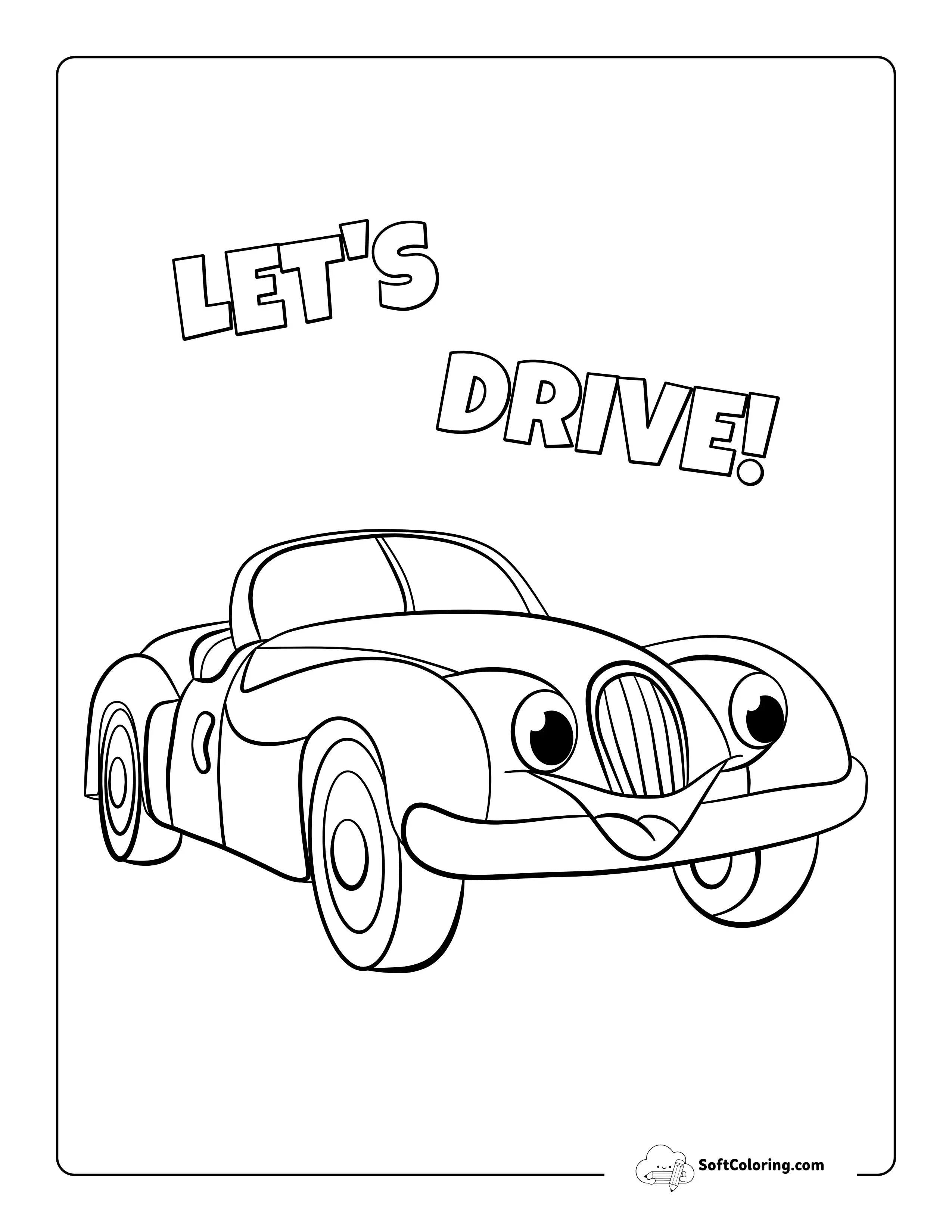 "Let's Drive" Easy Car Coloring Page