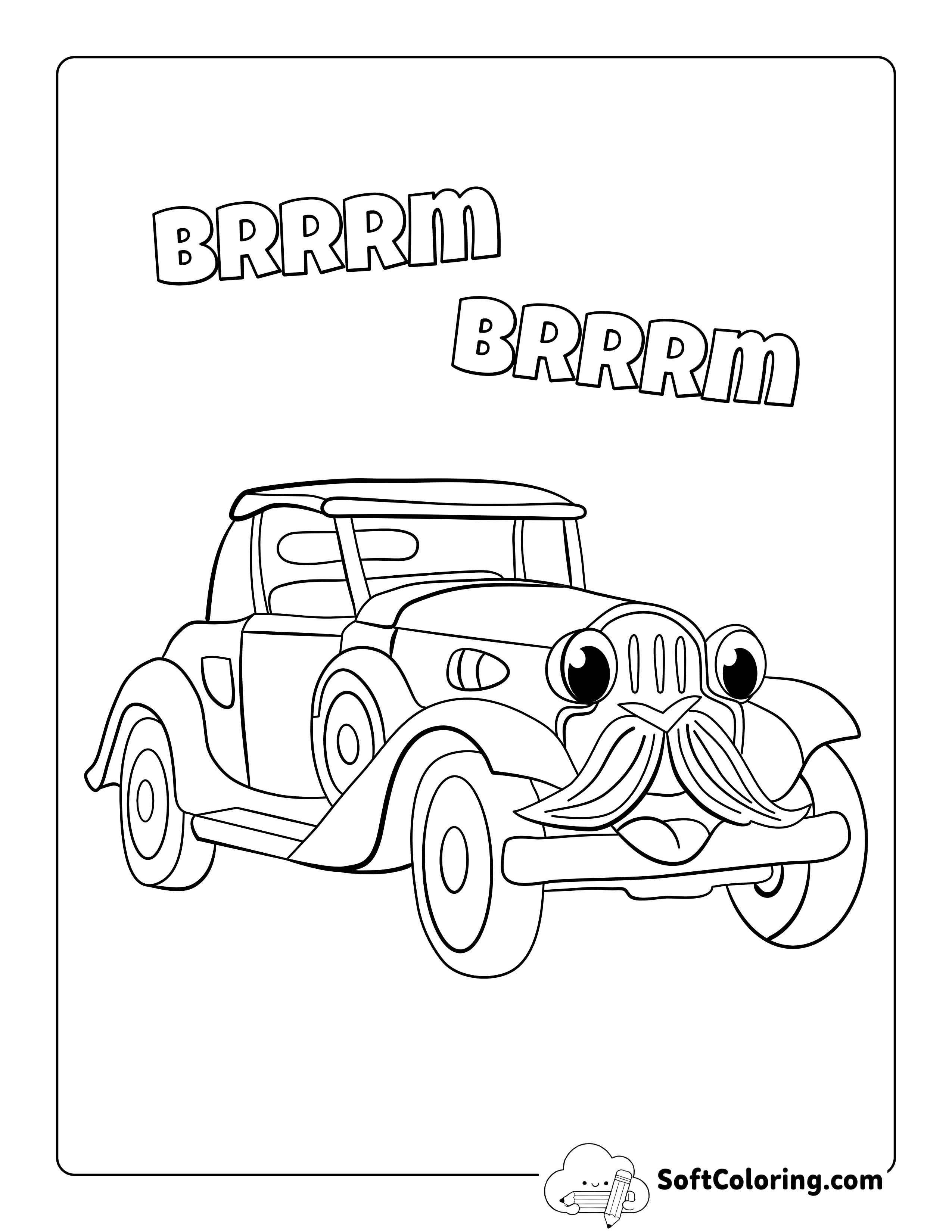 "Brrrm Brrrm" Cartoon Classic Car Coloring Page