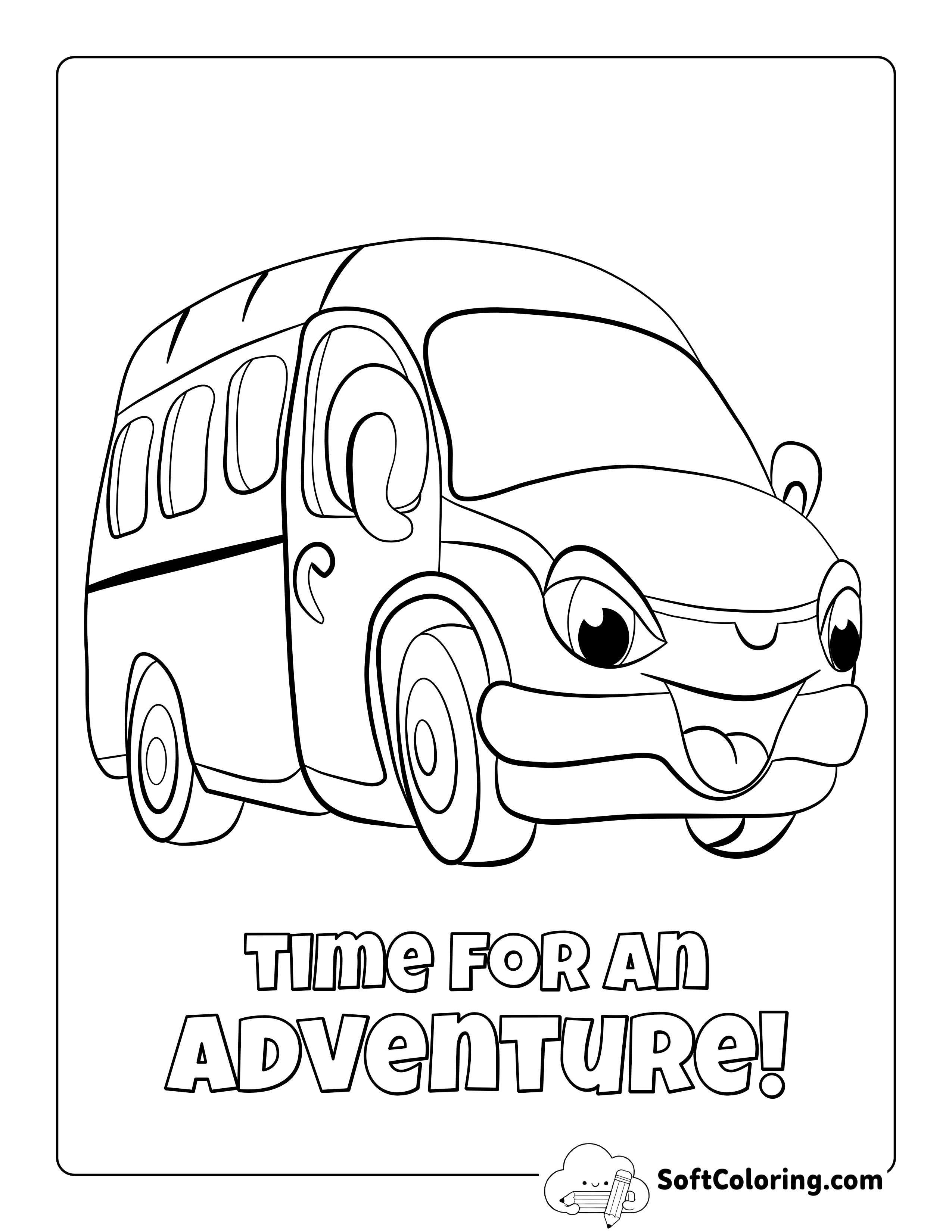 "Time for an Adventure" Minivan Coloring Page