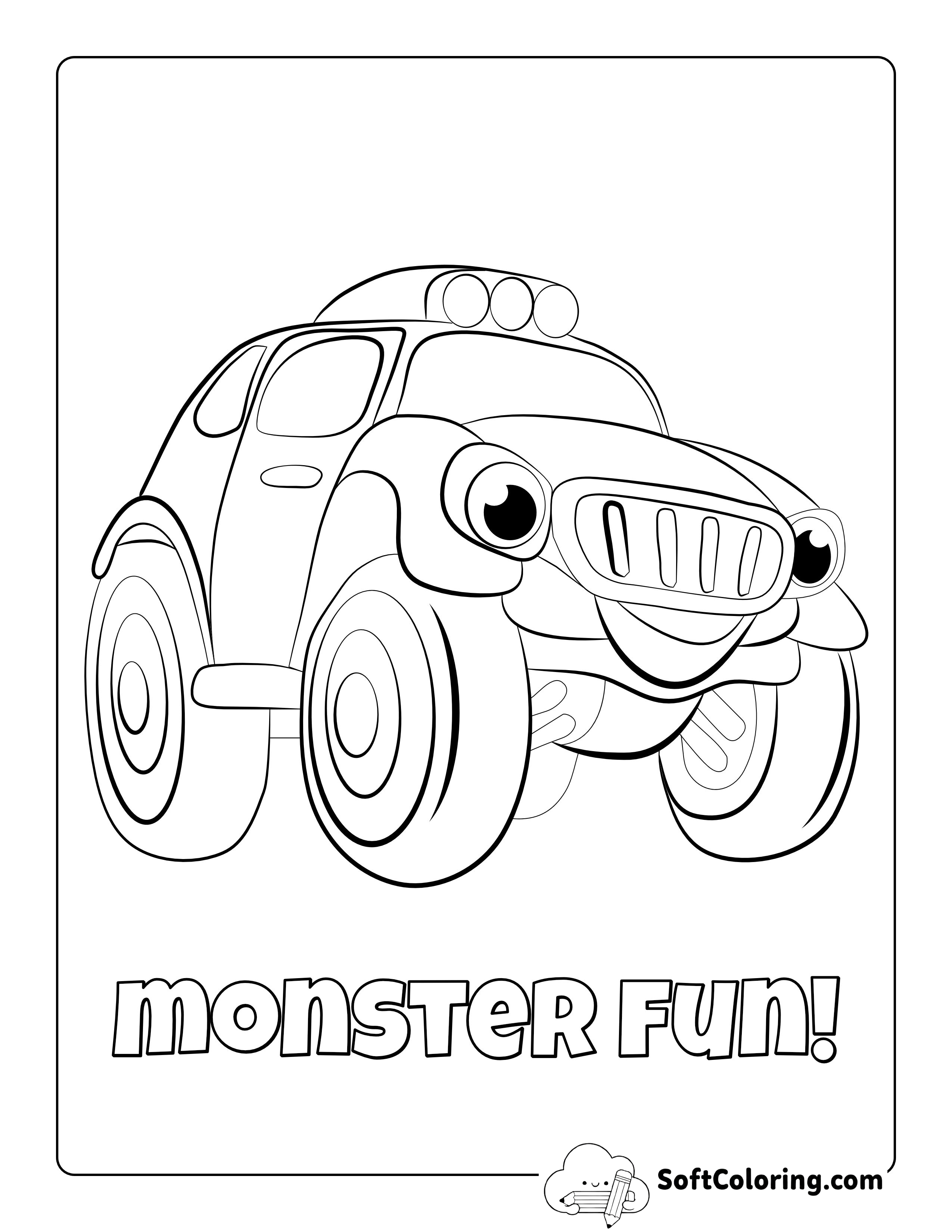 Easy Cartoon Monster Truck Coloring Page