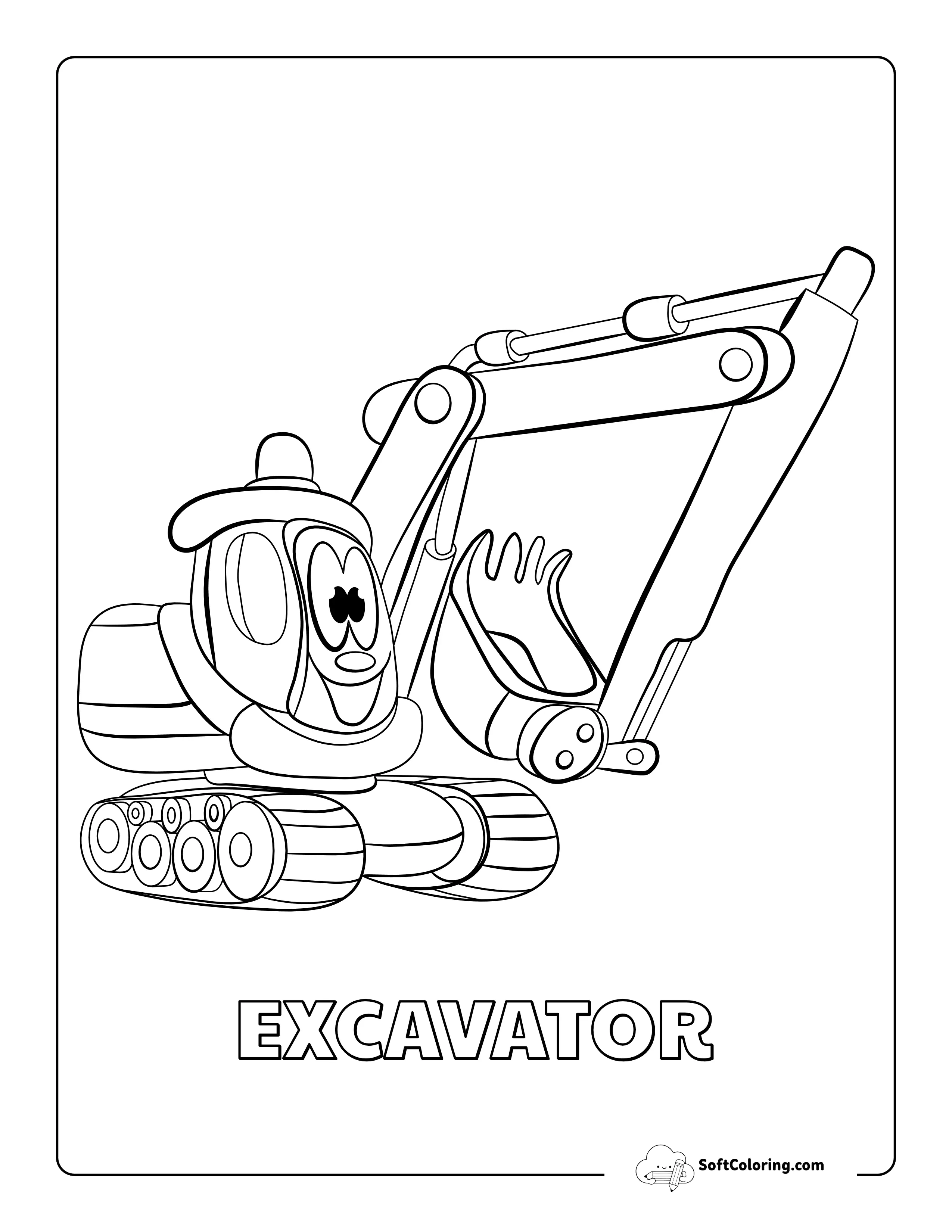 Easy Excavator Coloring Sheet For Kids