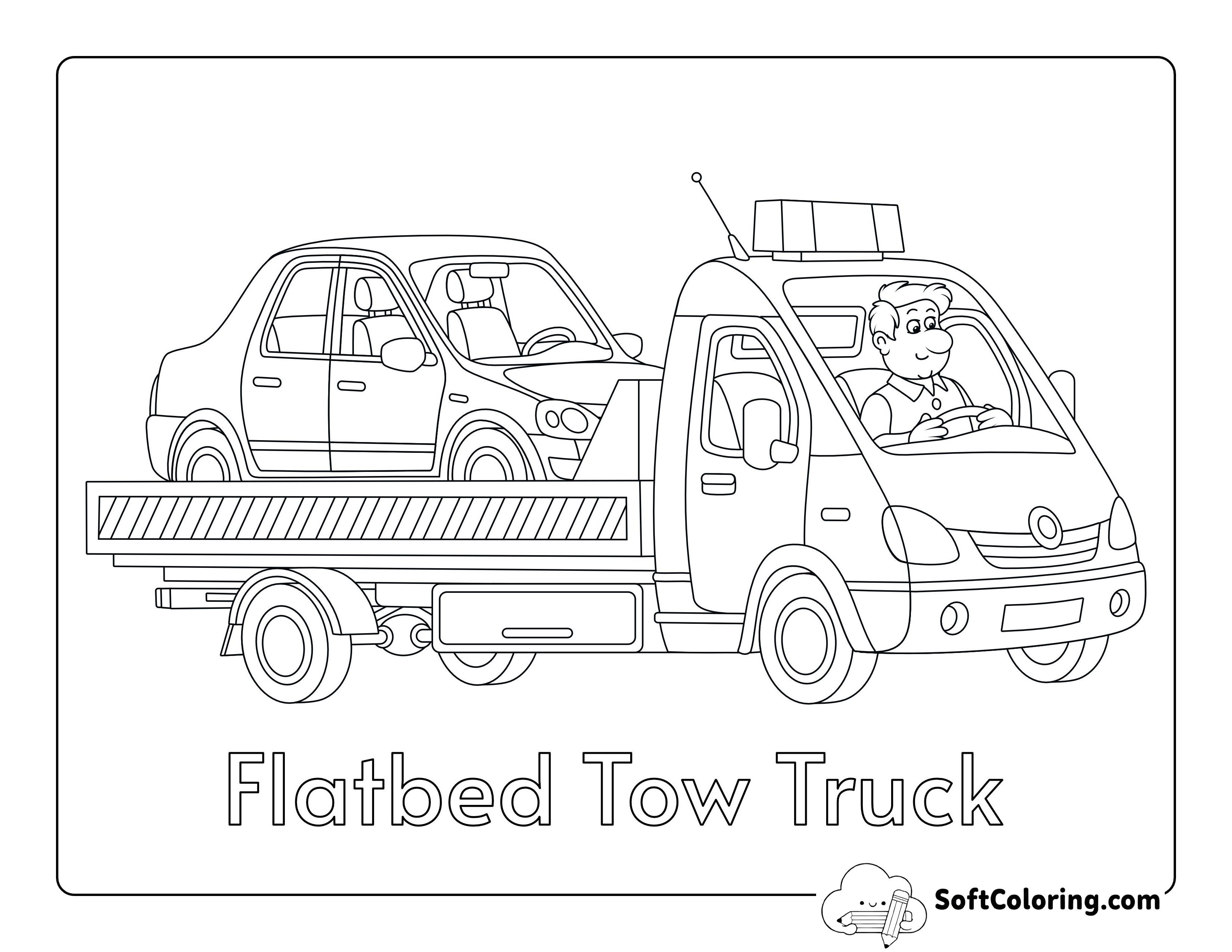 Easy Tow Truck Car Coloring Sheet