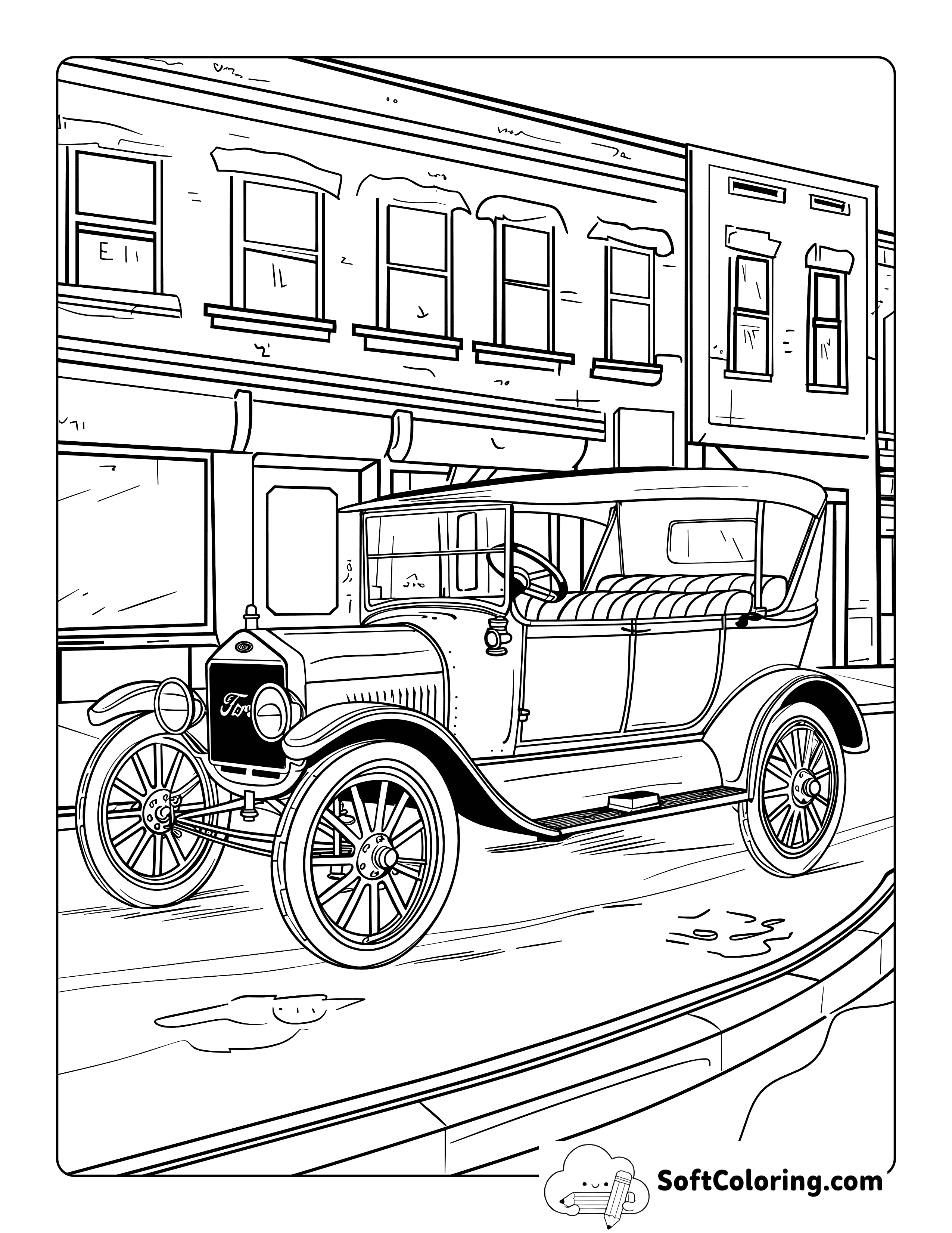 Classic Car Nostalgia Coloring Sheet for Seniors