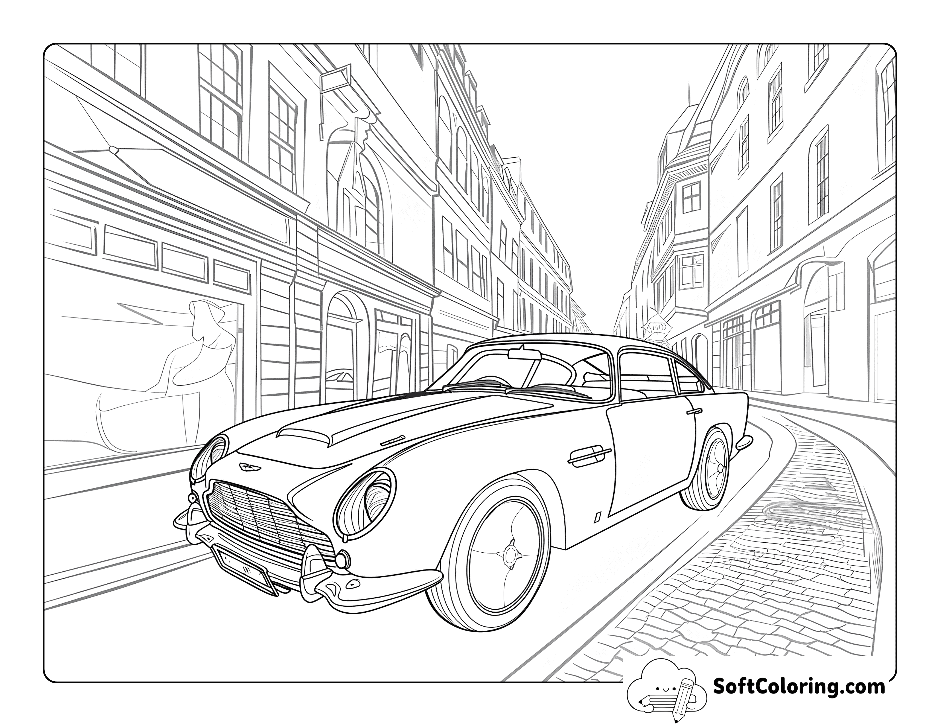 James Bong Astin Martin Nostalgic Coloring Page for Adults