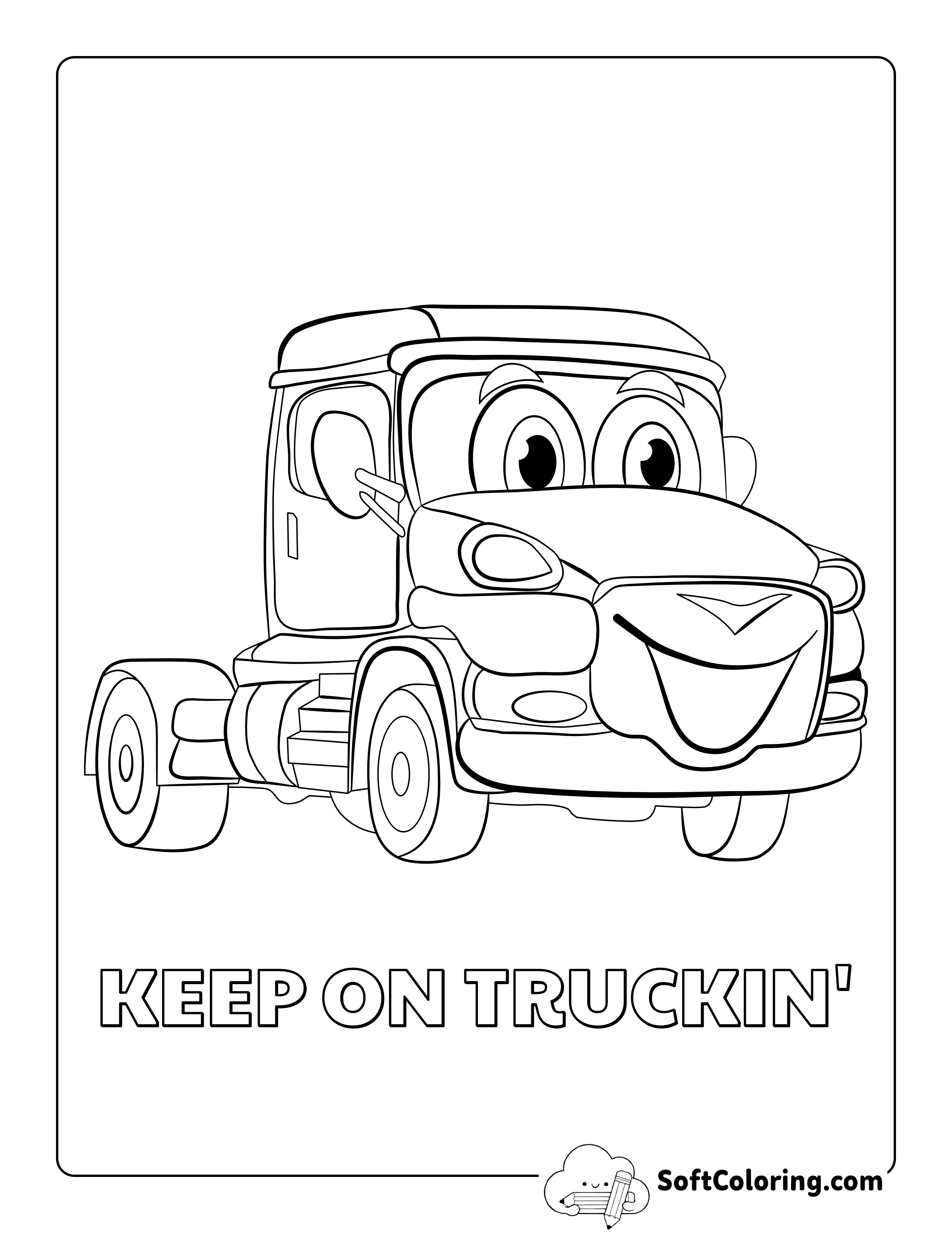 Happy Semi Truck Coloring Sheet for Kids