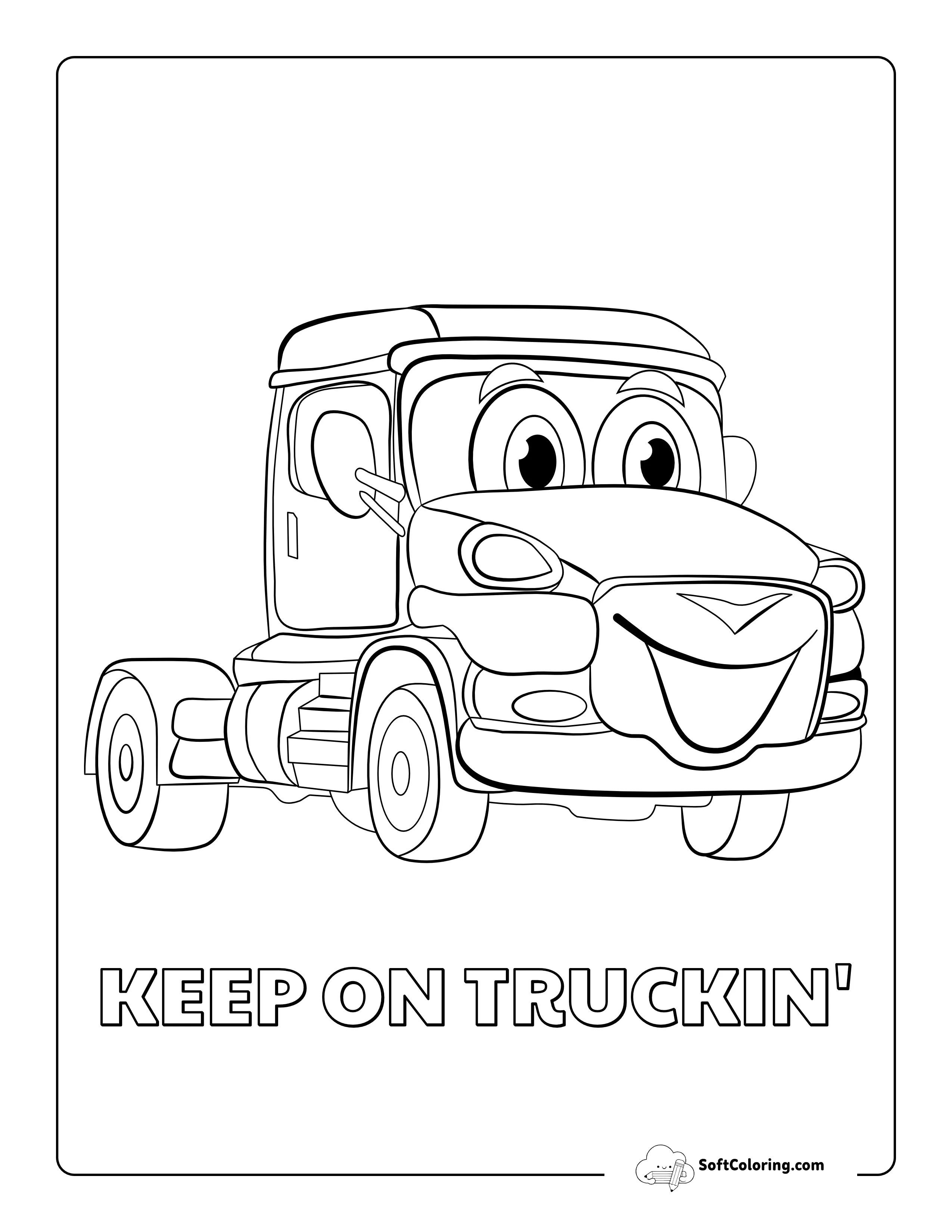 Happy Semi Truck Coloring Sheet For Kids