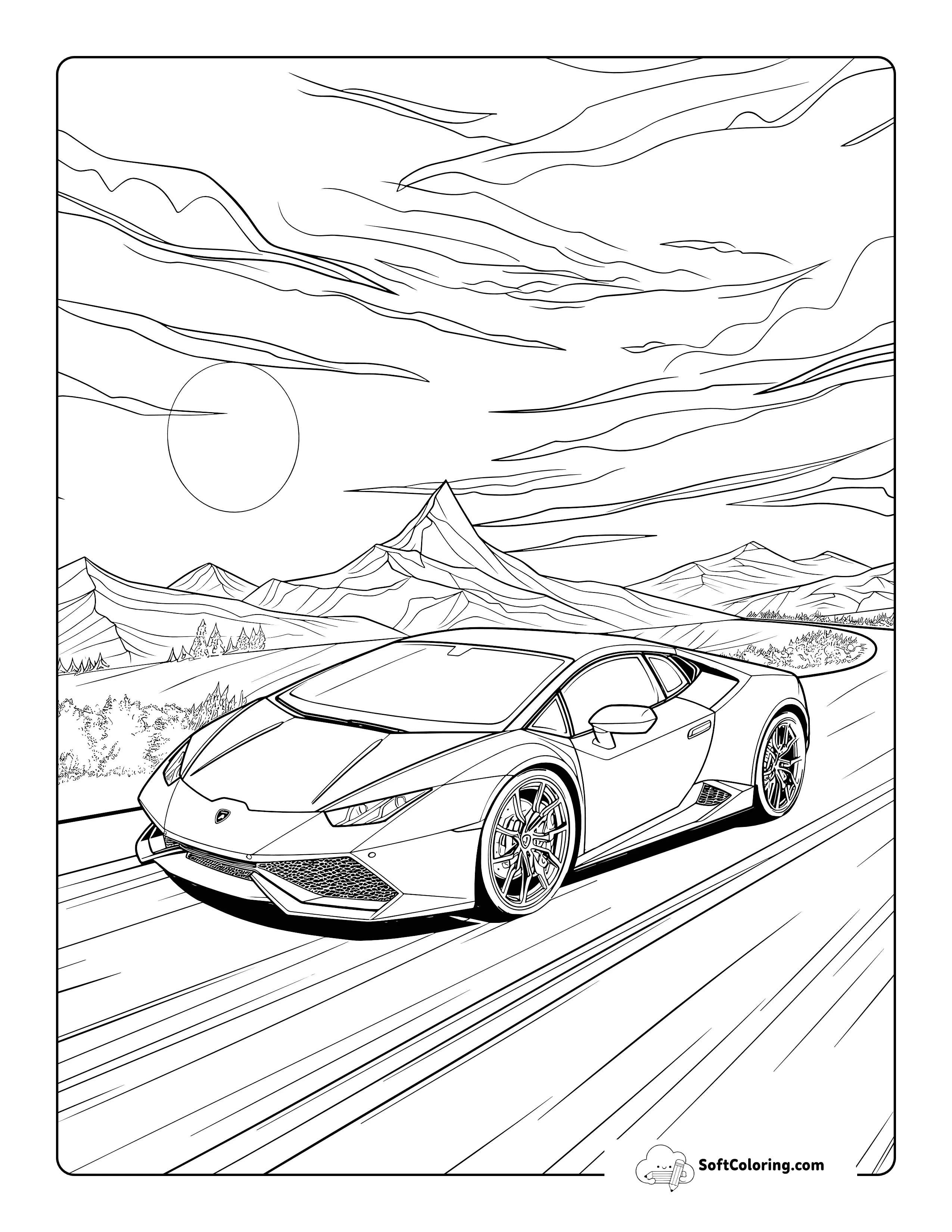 Detailed Sports Race Car Printable Coloring Page For Adults