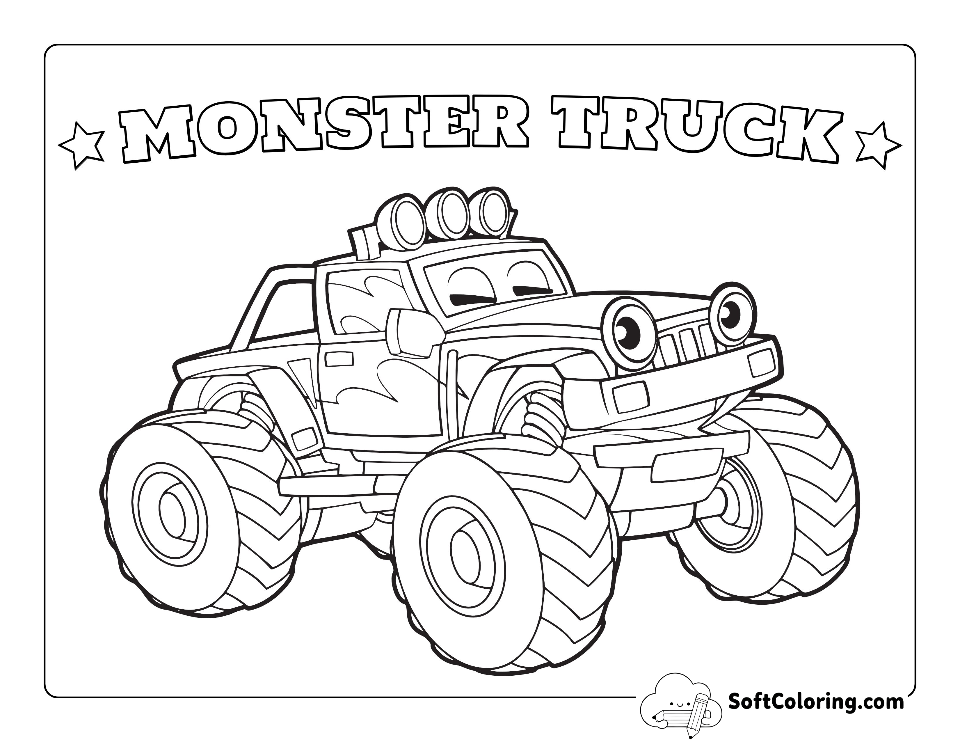 Easy Monster Truck Coloring Page for Kids