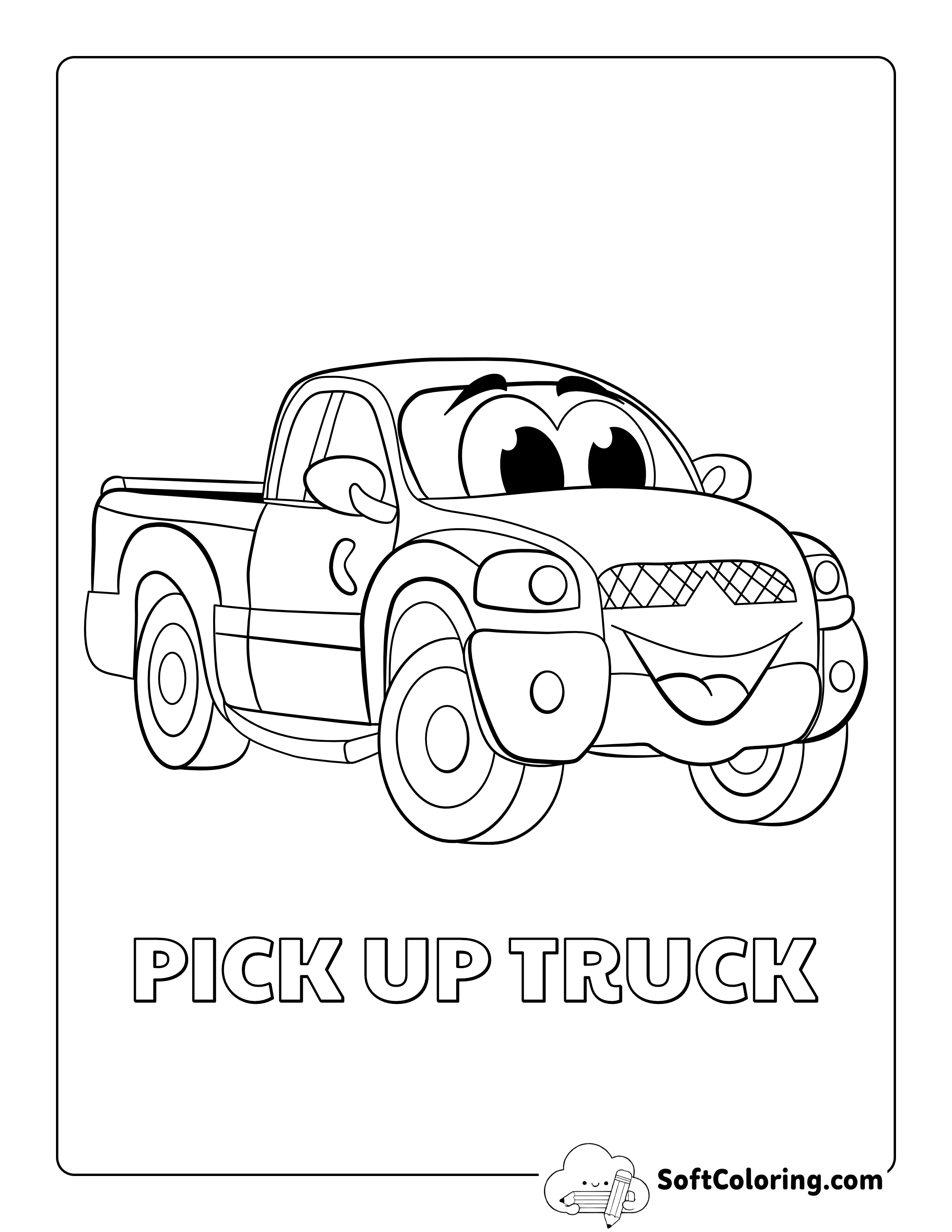 Easy Cartoon Pickup Truck Coloring Page