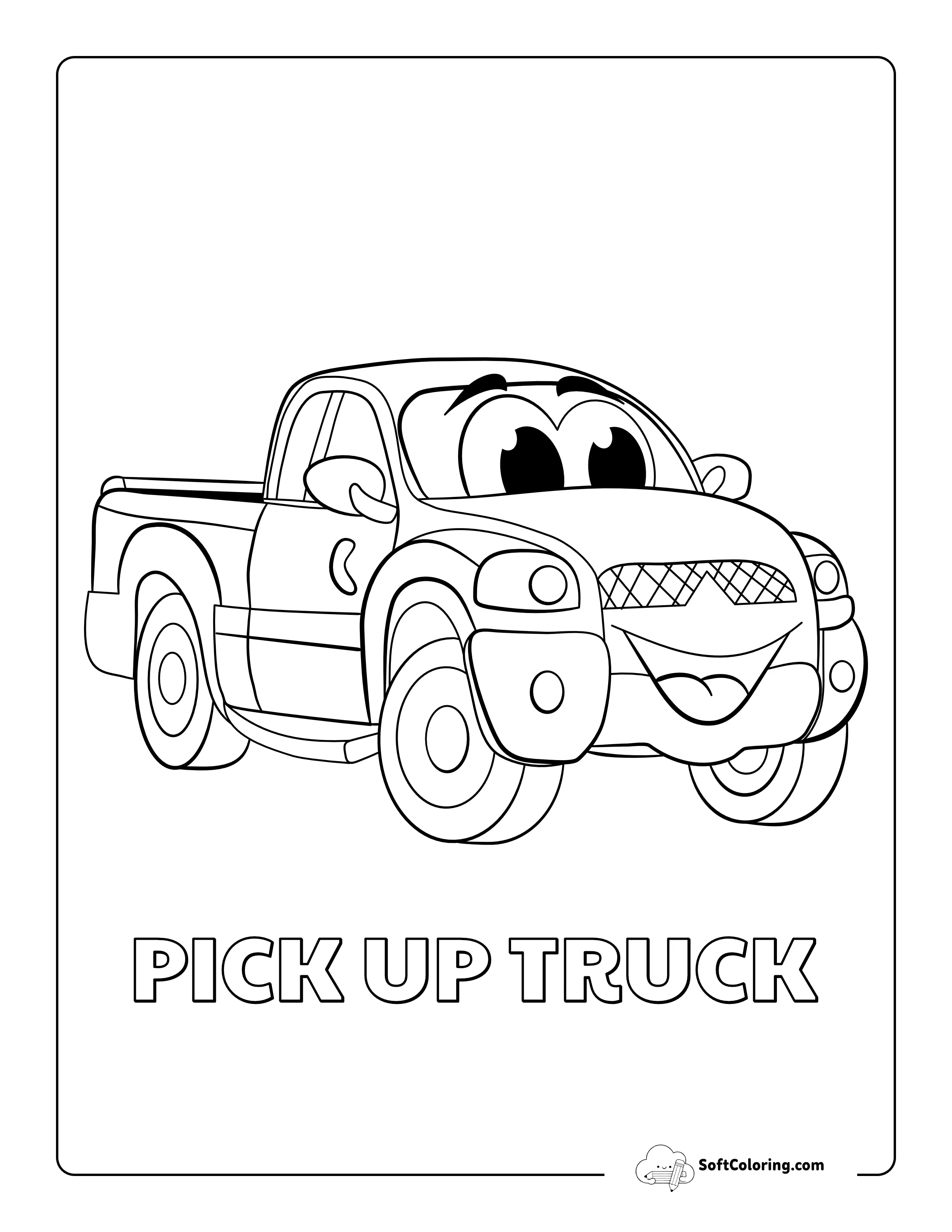 Easy Cartoon Pickup Truck Coloring Page