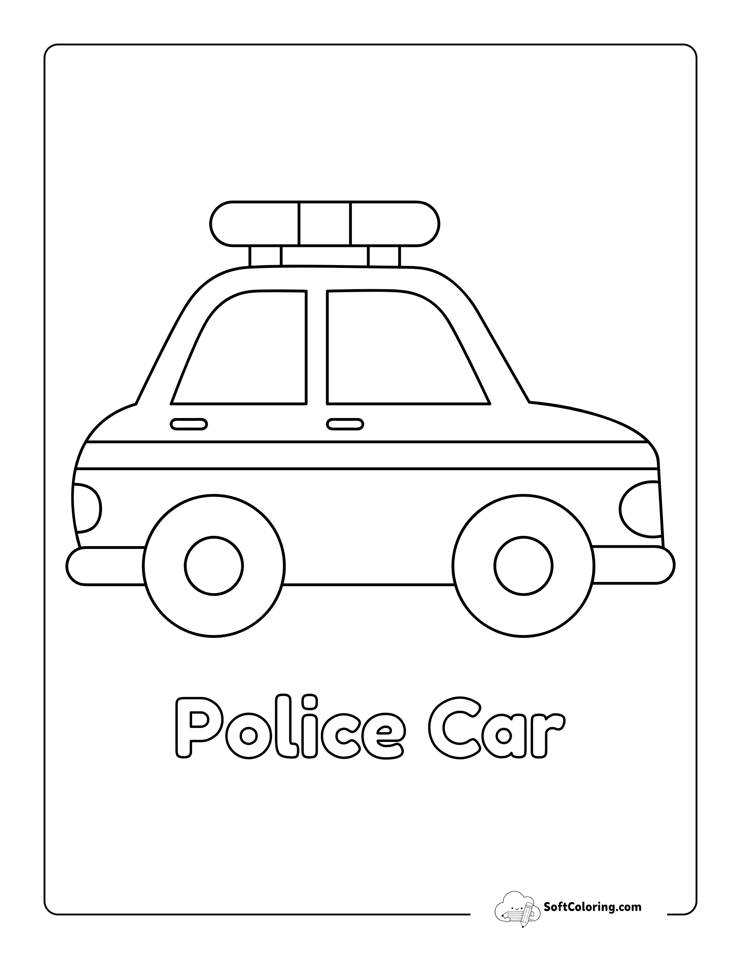 Easy Police Car Coloring Page For Preschool