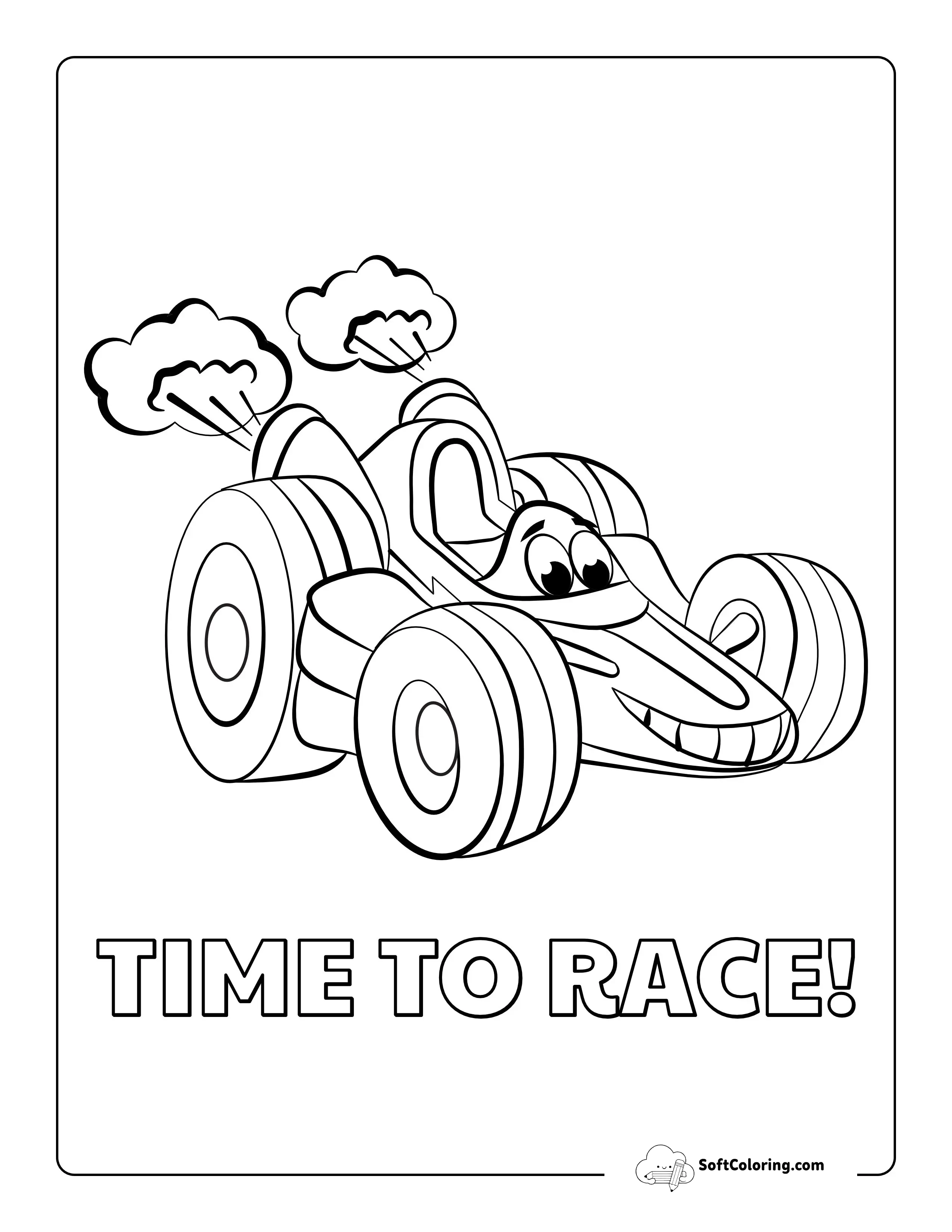 "Time To Race!" Car Coloring Sheet For Boys