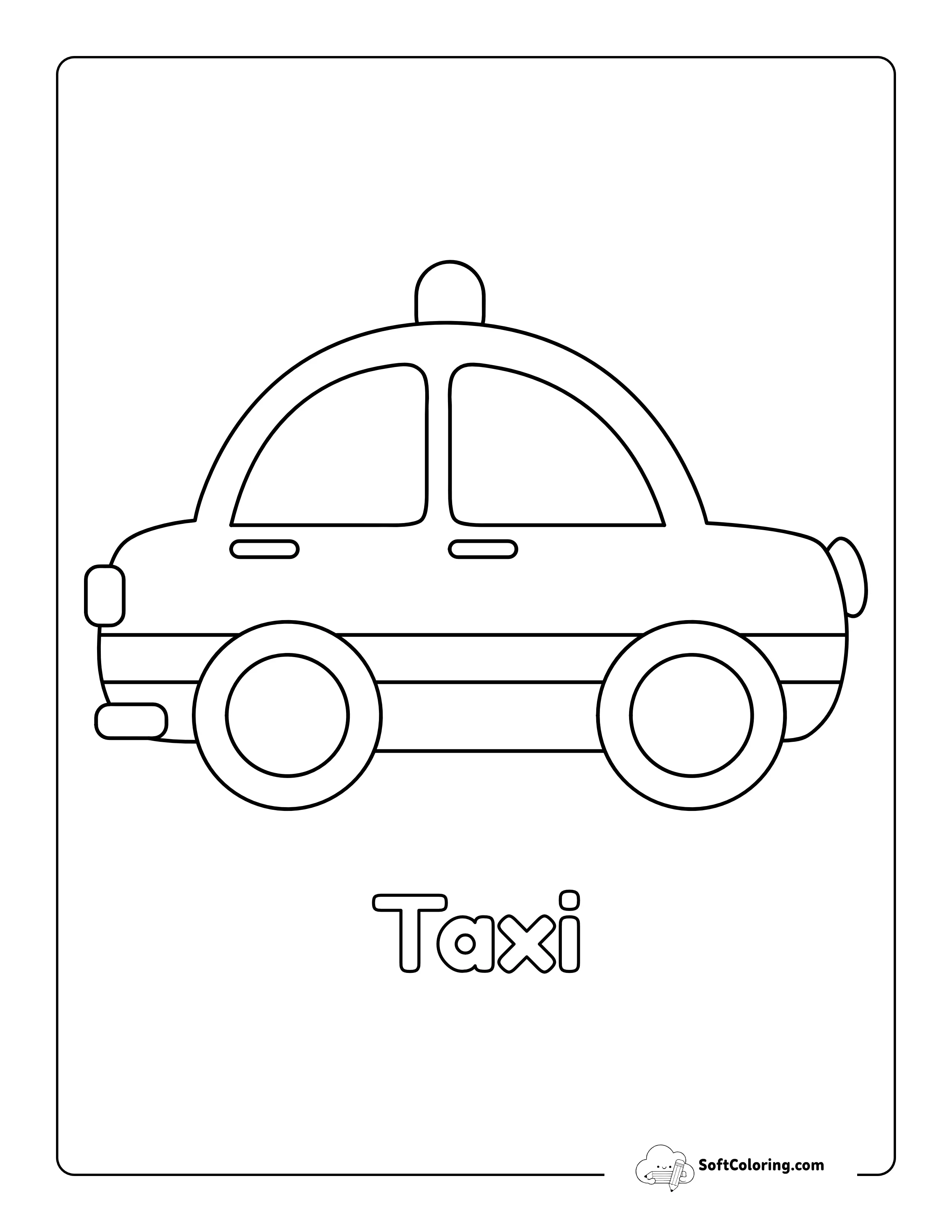 Easy Taxi Car Coloring Page For Preschoolers