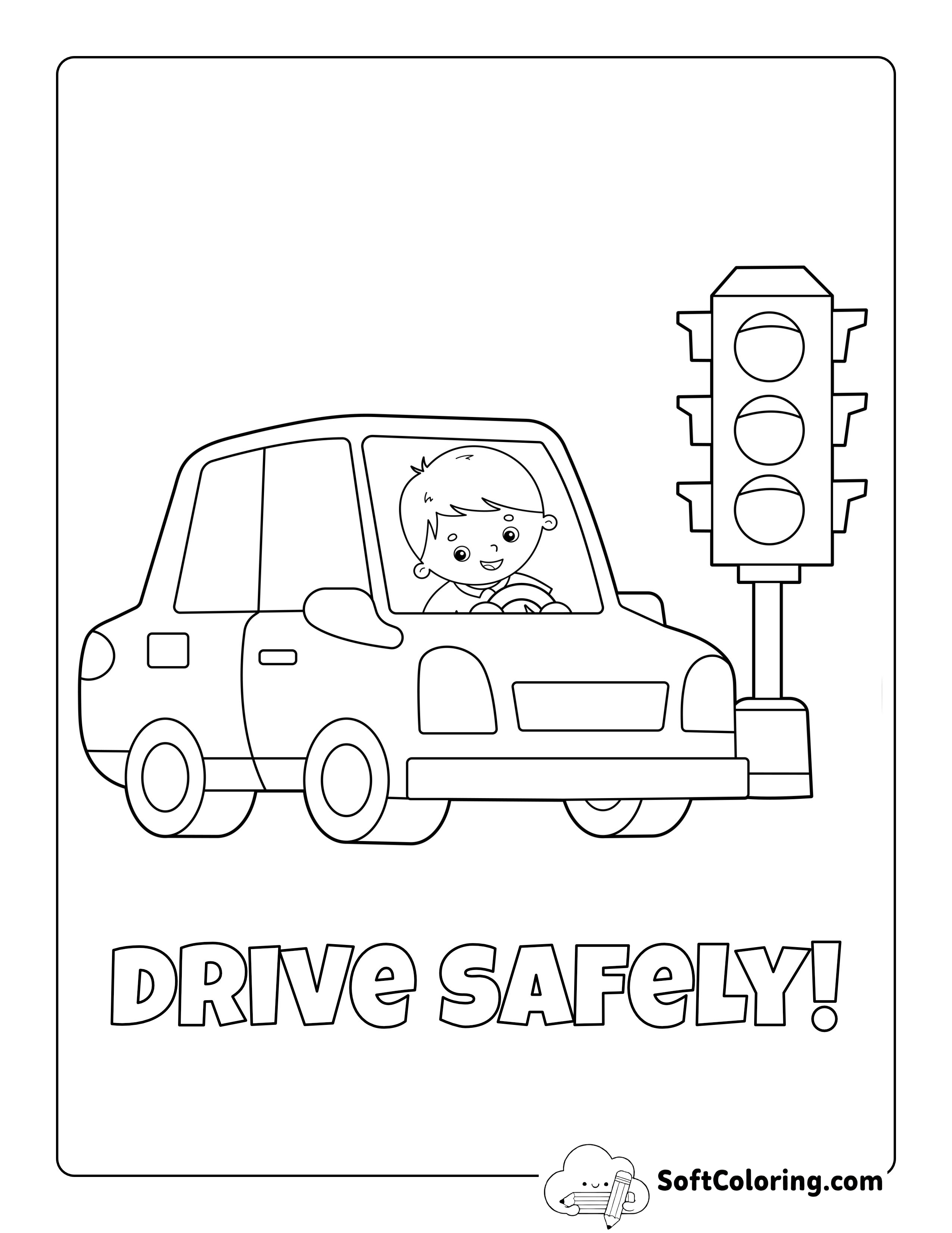 Traffic Light Car Coloring Sheet