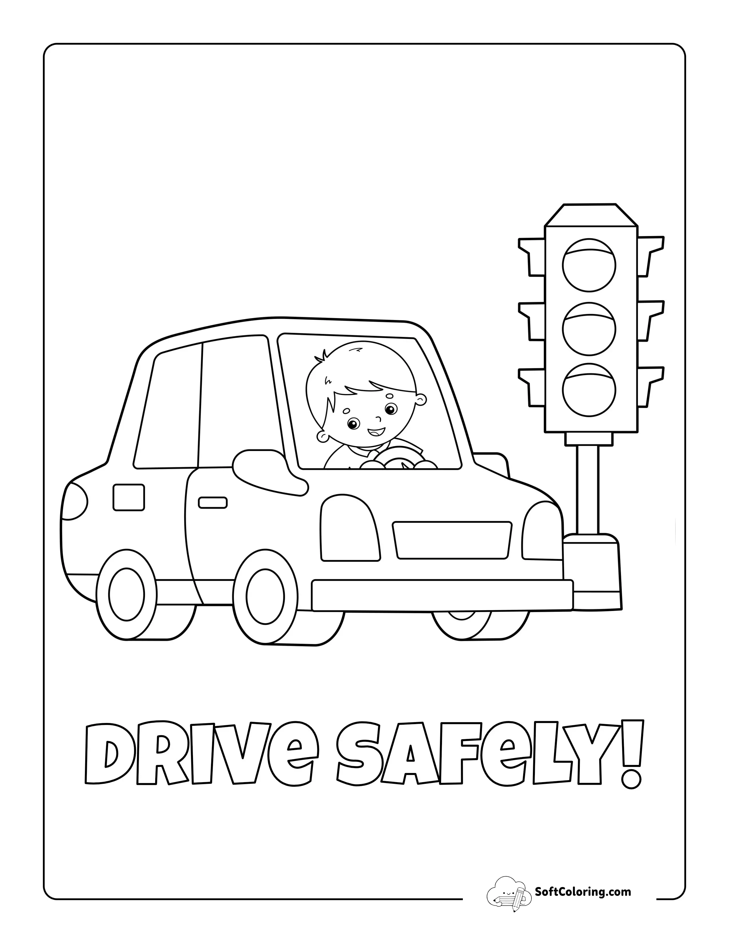 Traffic Light Car Coloring Sheet