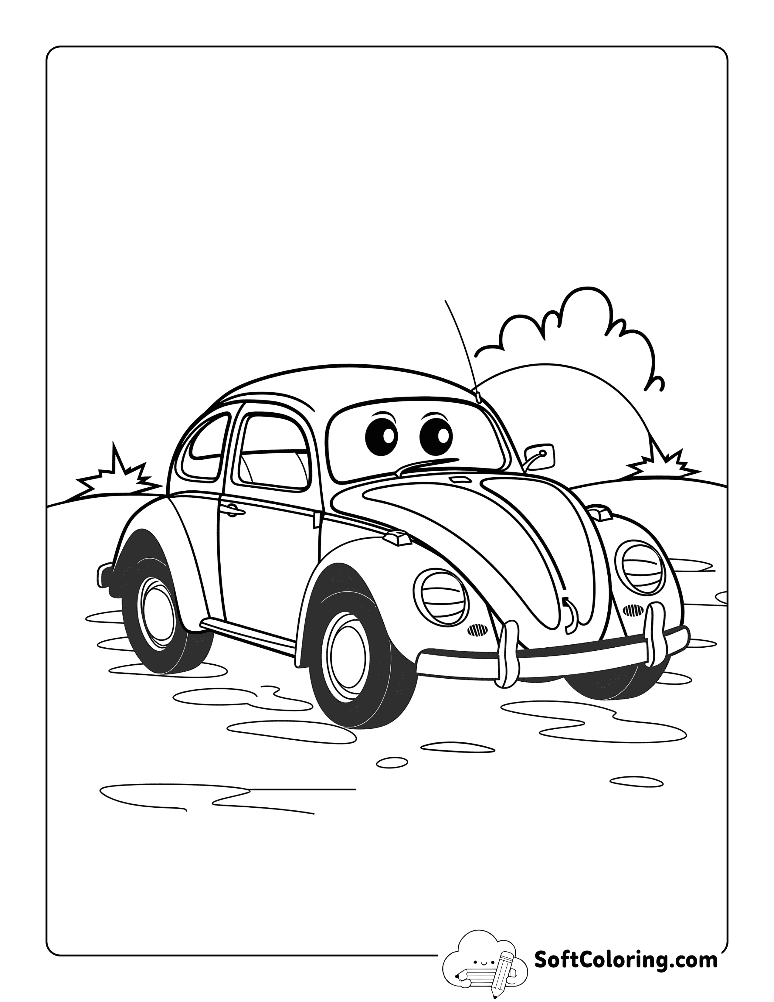 Y2k Aesthetic Punch Buggy Car Cute Preppy Coloring Sheet
