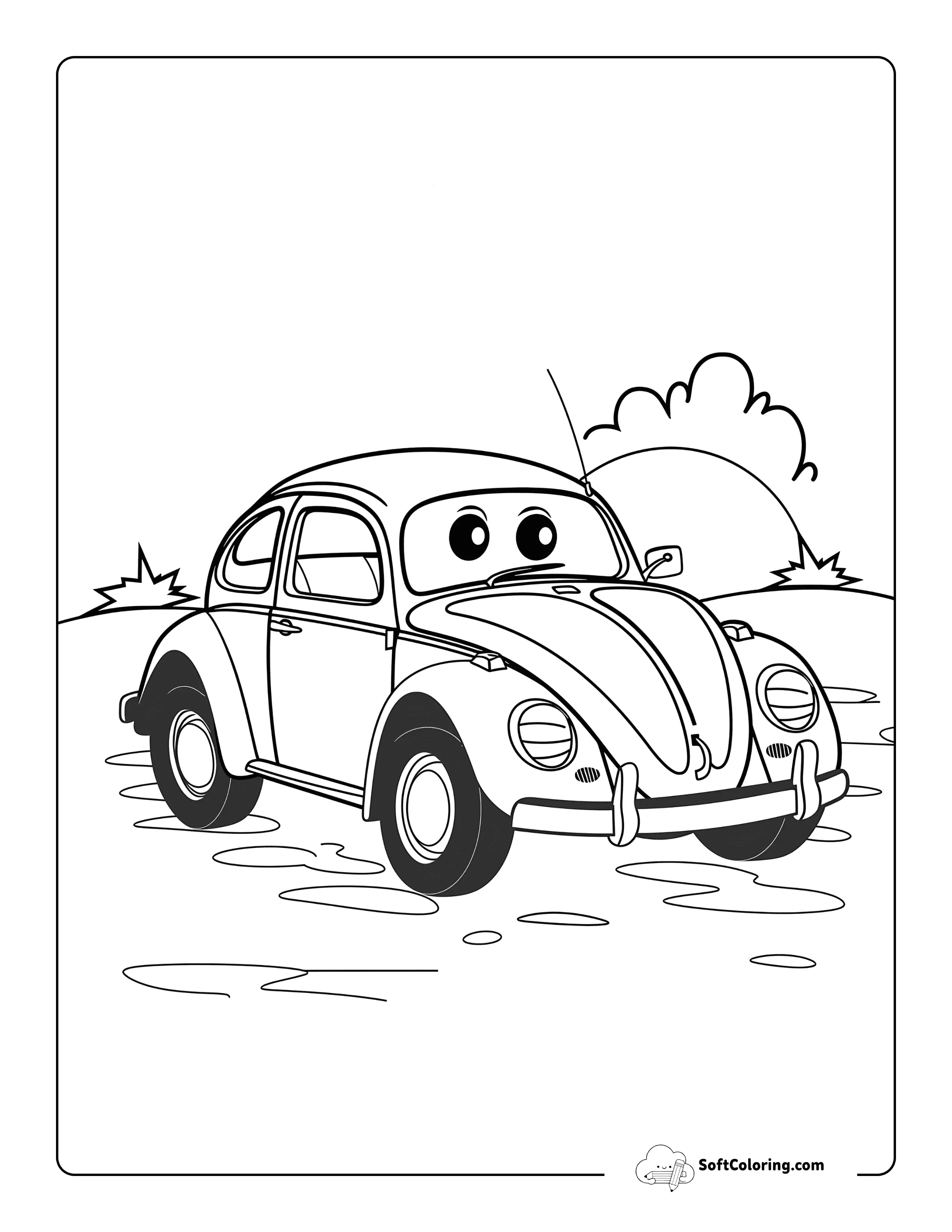 Y2K Aesthetic Punch Buggy Car Cute Preppy Coloring Sheet