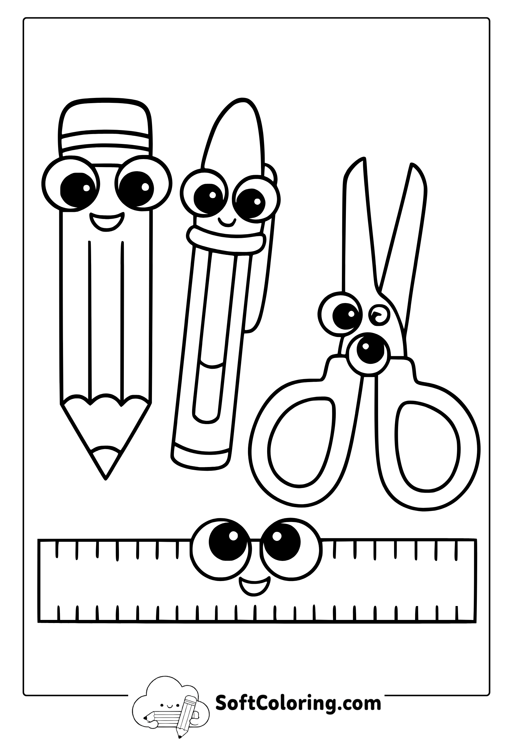 cartoon school materials coloring page