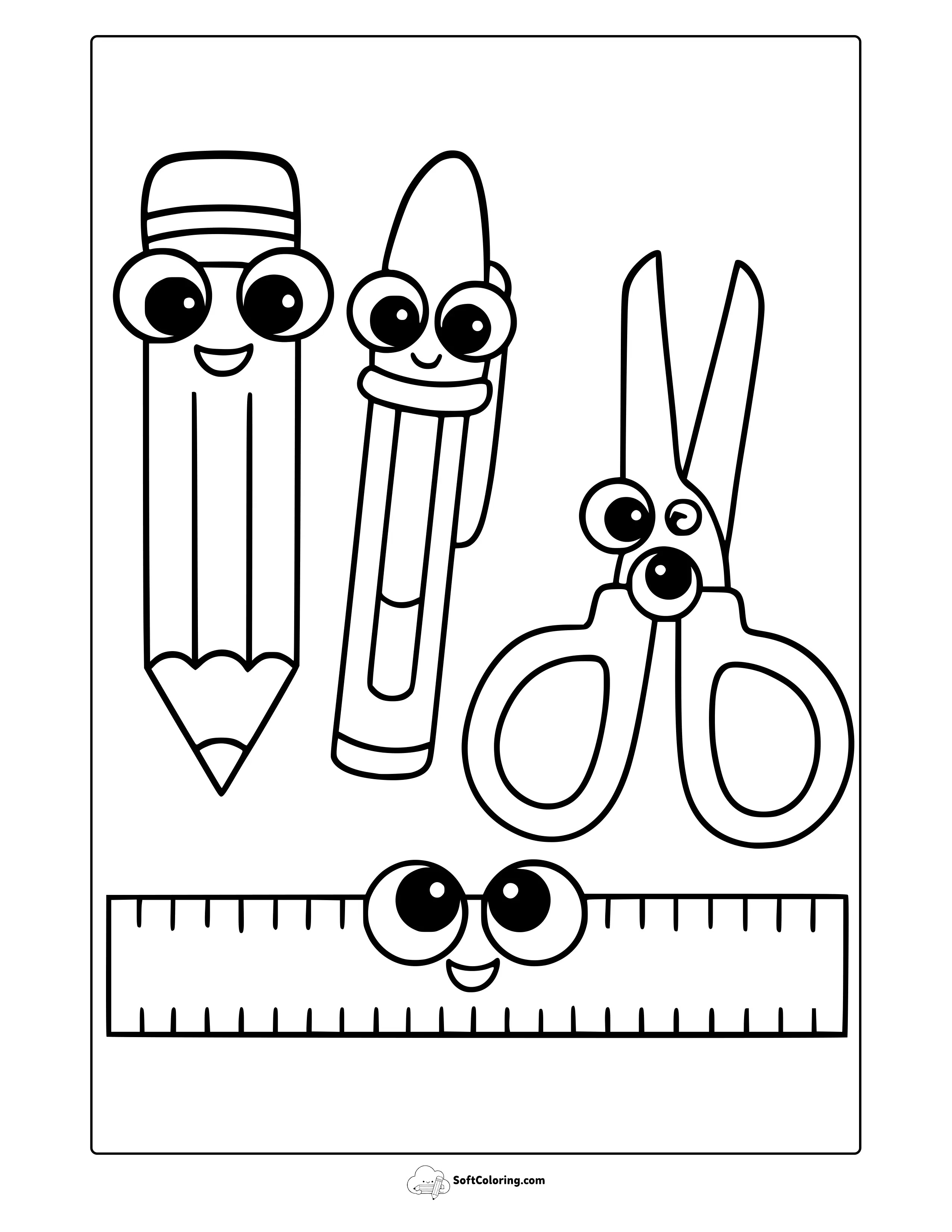 Cartoon School Materials Coloring Page