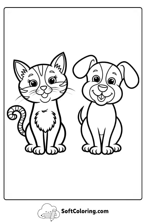 Cat and Dog Coloring Page