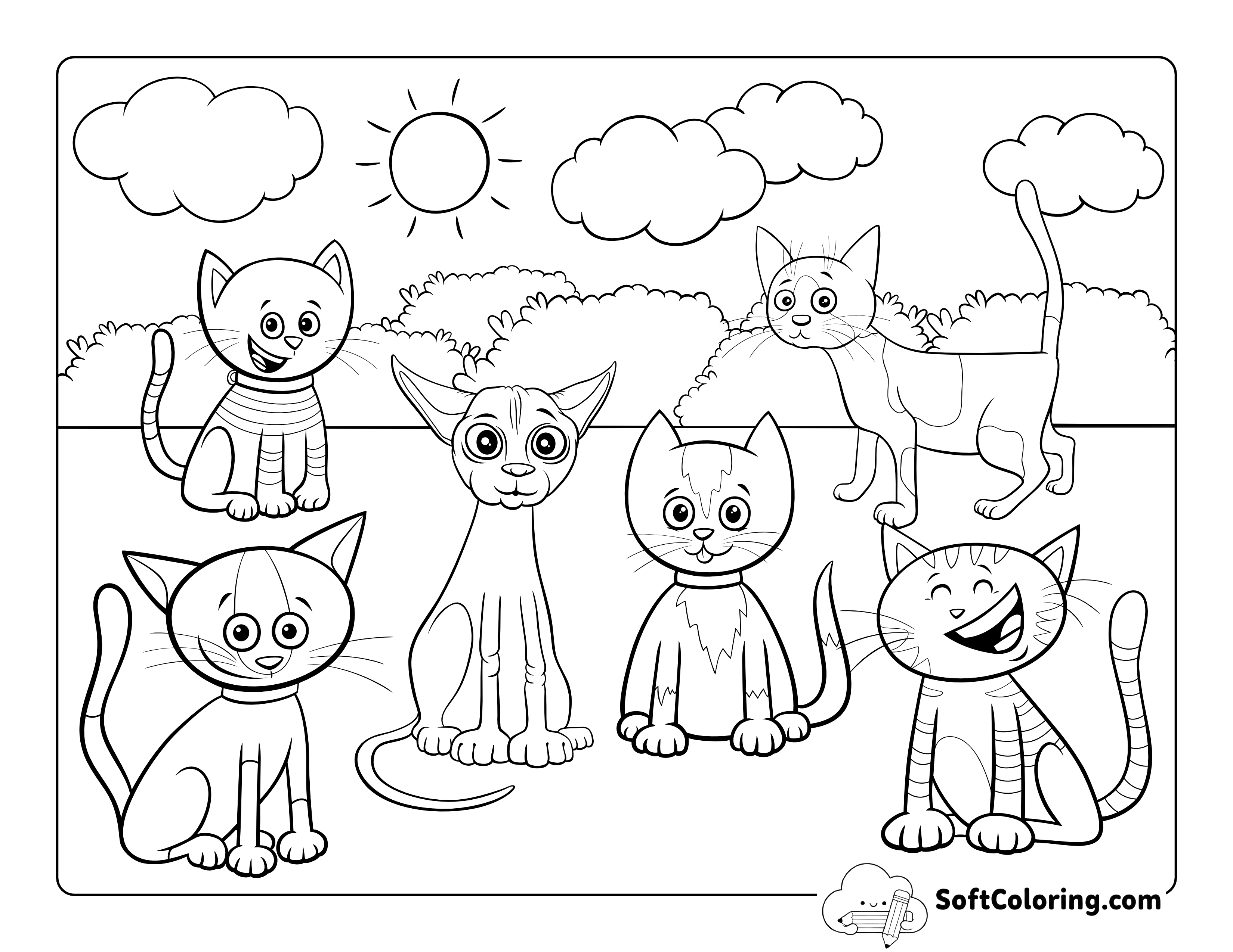 Cartoon Cats Coloring Sheet